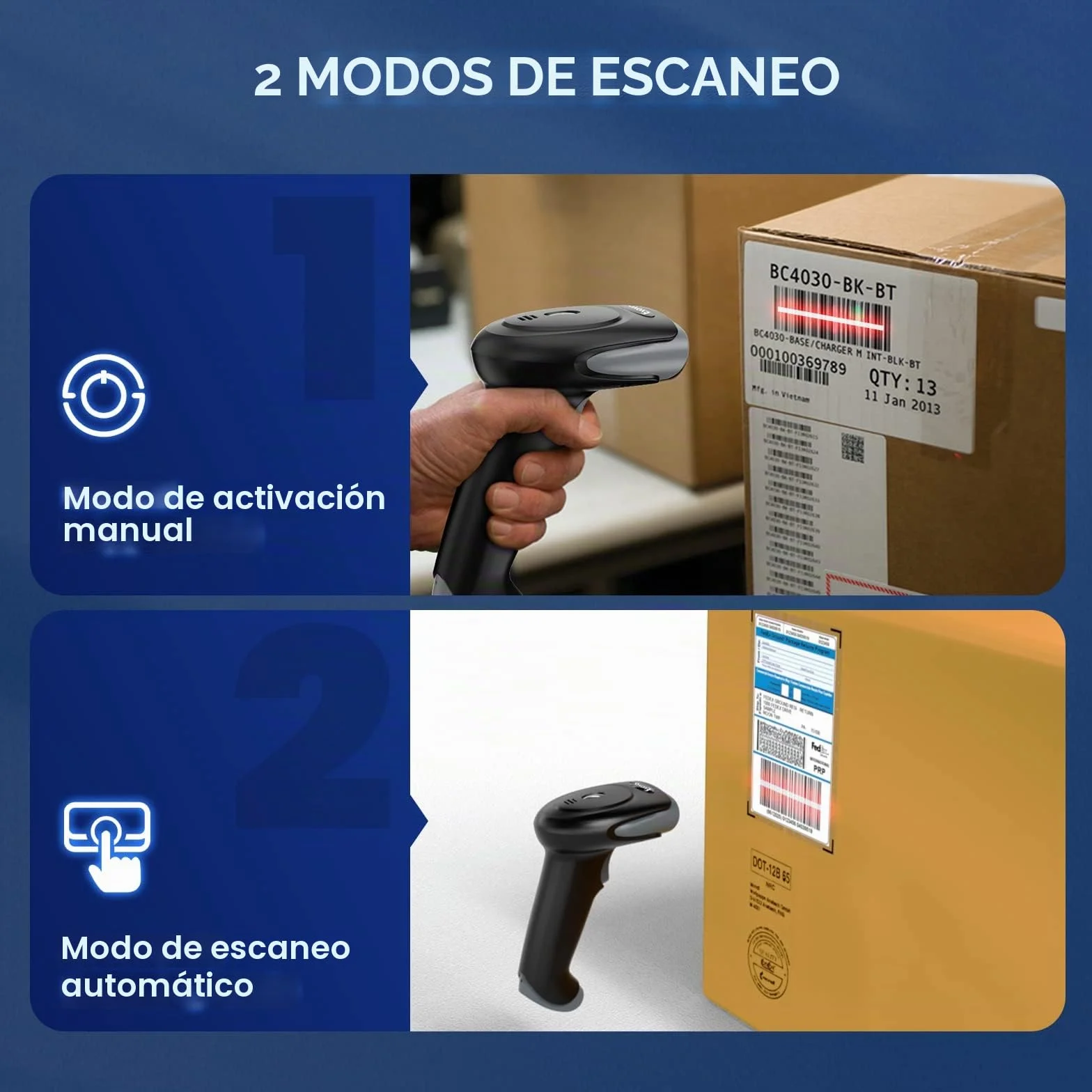 Eyoyo Lector de Códigos de Barras Inalambrico, Bluetooth, 2.4G Wireless, Cable USB 3 en 1 Conexión, Escaner Codigo de Barras 2D 1D Portátil 2500 mAh, Lector QR para Phone, Laptop, Tablet, iOS, Android