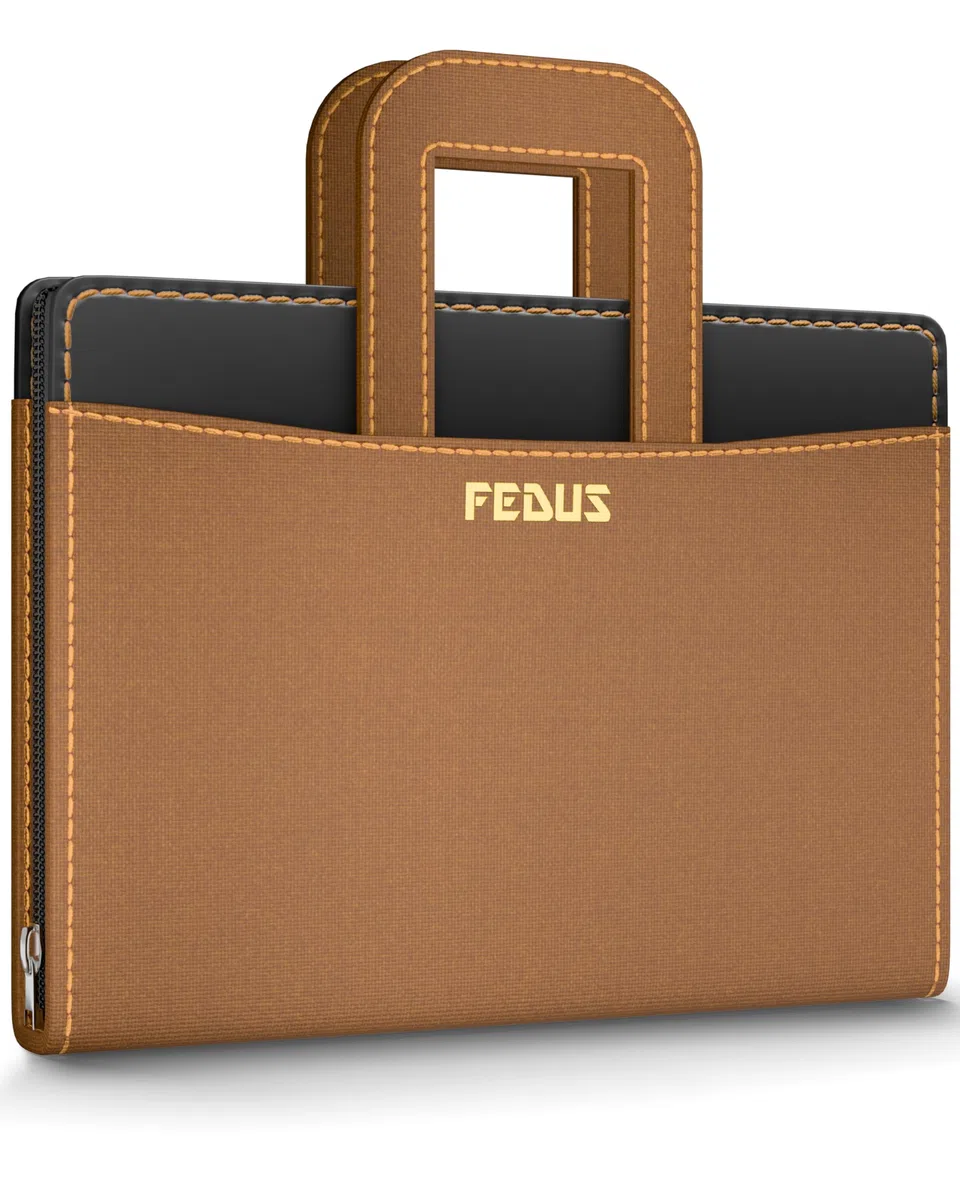 FEDUS Archivos para documentos, 20 hojas, tamaño folio (más grande que el tamaño A4), 4 anillas con asa oculta, multiusos, de piel sintética, carpeta profesional ejecutiva para certificados