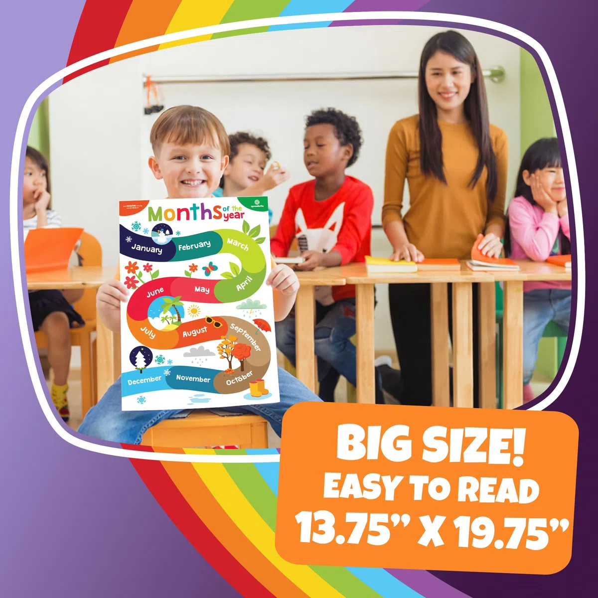 Sproutbrite Carteles educativos para niños pequeños, decoraciones de aula, materiales de suministros de escuela en casa de jardín de infantes, decoración de aprendizaje preescolar, póster ABC, 11