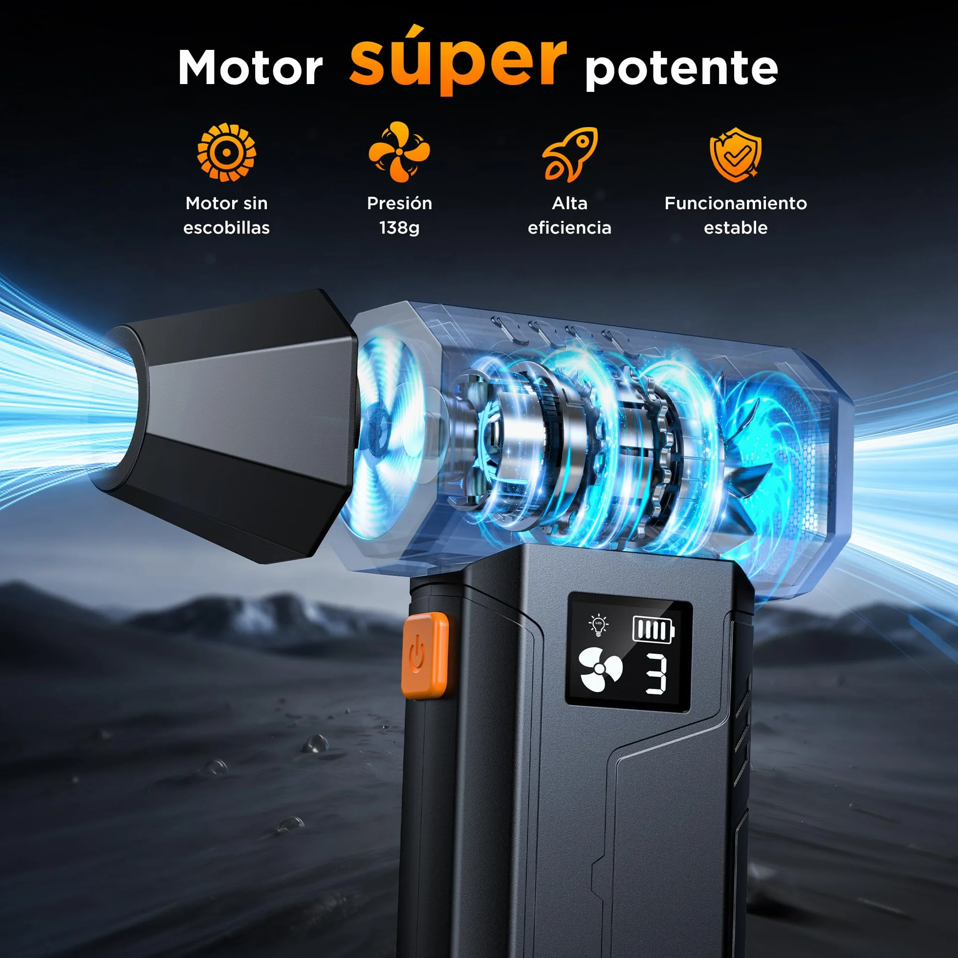 VIWAVE Soplador de Aire Potente,150000 U/min 3 Velocidades Aire Comprimido Limpieza PC,Soplador de Aire para PC con luz LED,Mini soplador Bateria de Larga duración para PC Teclado Laptop Coche
