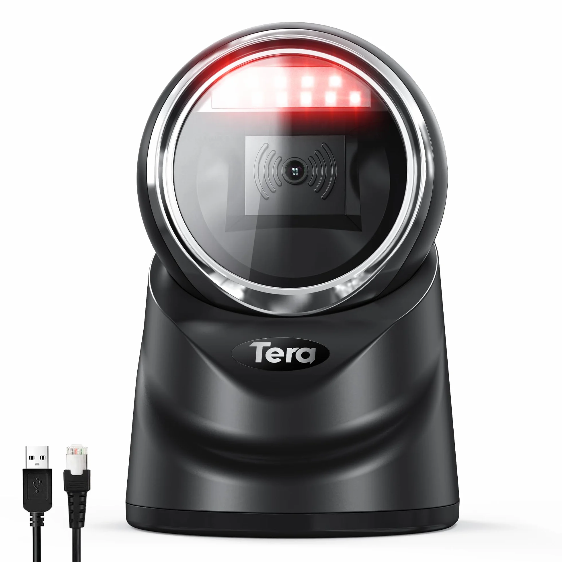 Tera 1D 2D QR Lector de Código de Barras Omnidireccional Escáner de Código de Barras con Cable USB Manos Libres Escaneo Automático de Detección de Imagen para Tienda de Supermercado Modelo 9100