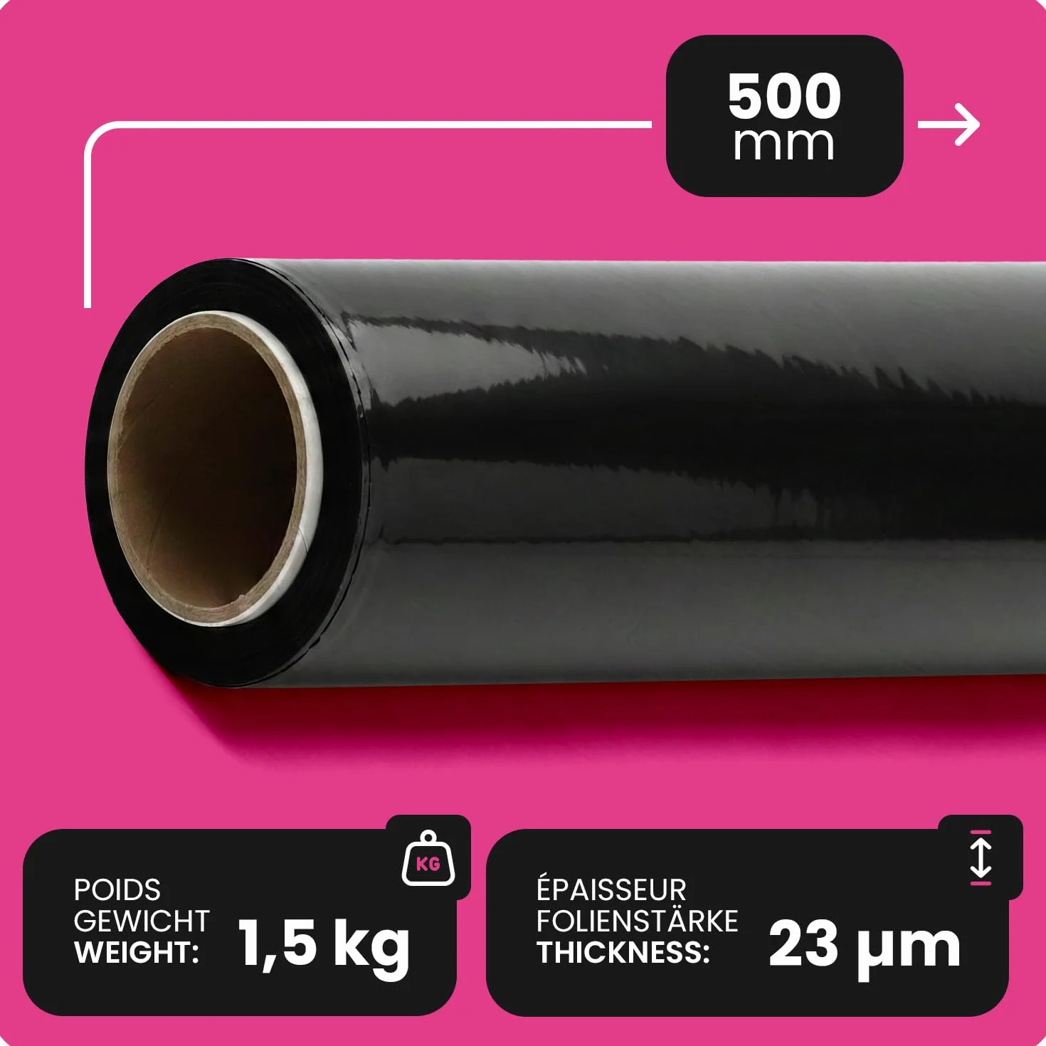 Netuno rollo film estirable negro 1,5 kg 50 cm 23 µm polietileno retráctil