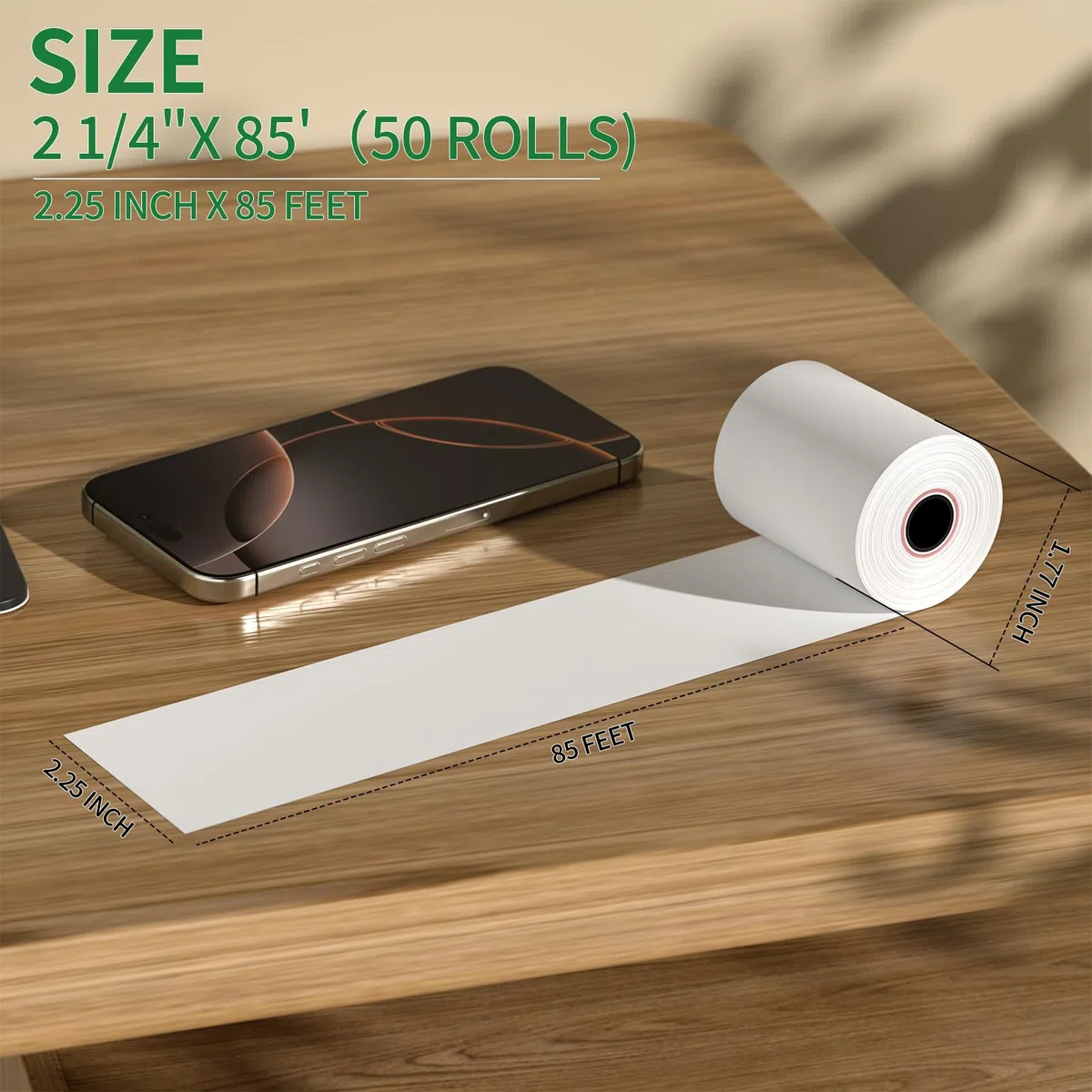 (50 rollos) rollos de papel térmico para recibos de 2 1/4 pulgadas x 85 pies, sin BPA, rollos de papel térmico para caja registradora, POS, rollos de papel térmico para tarjetas de crédito de 2 1/4