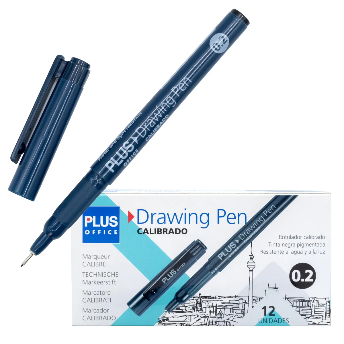 Plus Office – Rotuladores Calibrados de Trazo 0.2 mm, Rotulador Negro de Punta Fina para Dibujo y Escritura, Fineliner de Tinta Líquida Permanente, Marcador con Trazo Uniforme (0.2mm, 12 unidades)