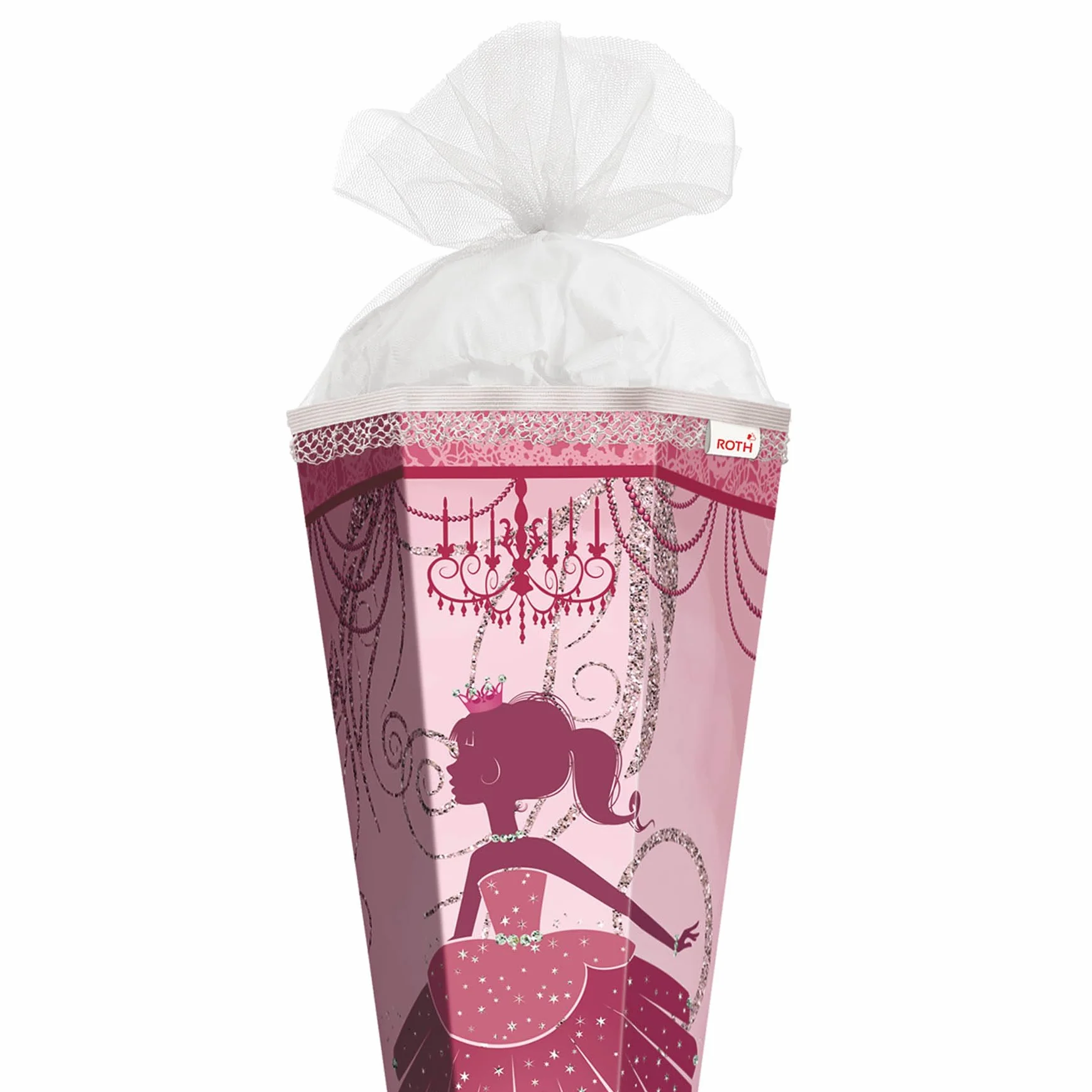 ROTH Schultüte groß Ballerina 85 cm - Glitter und Glitzer-Borte - 6-eckig Rot(h)-Spitze Tüllverschluss - Zuckertüte, Ballerina, Danzerin, Schulanfang