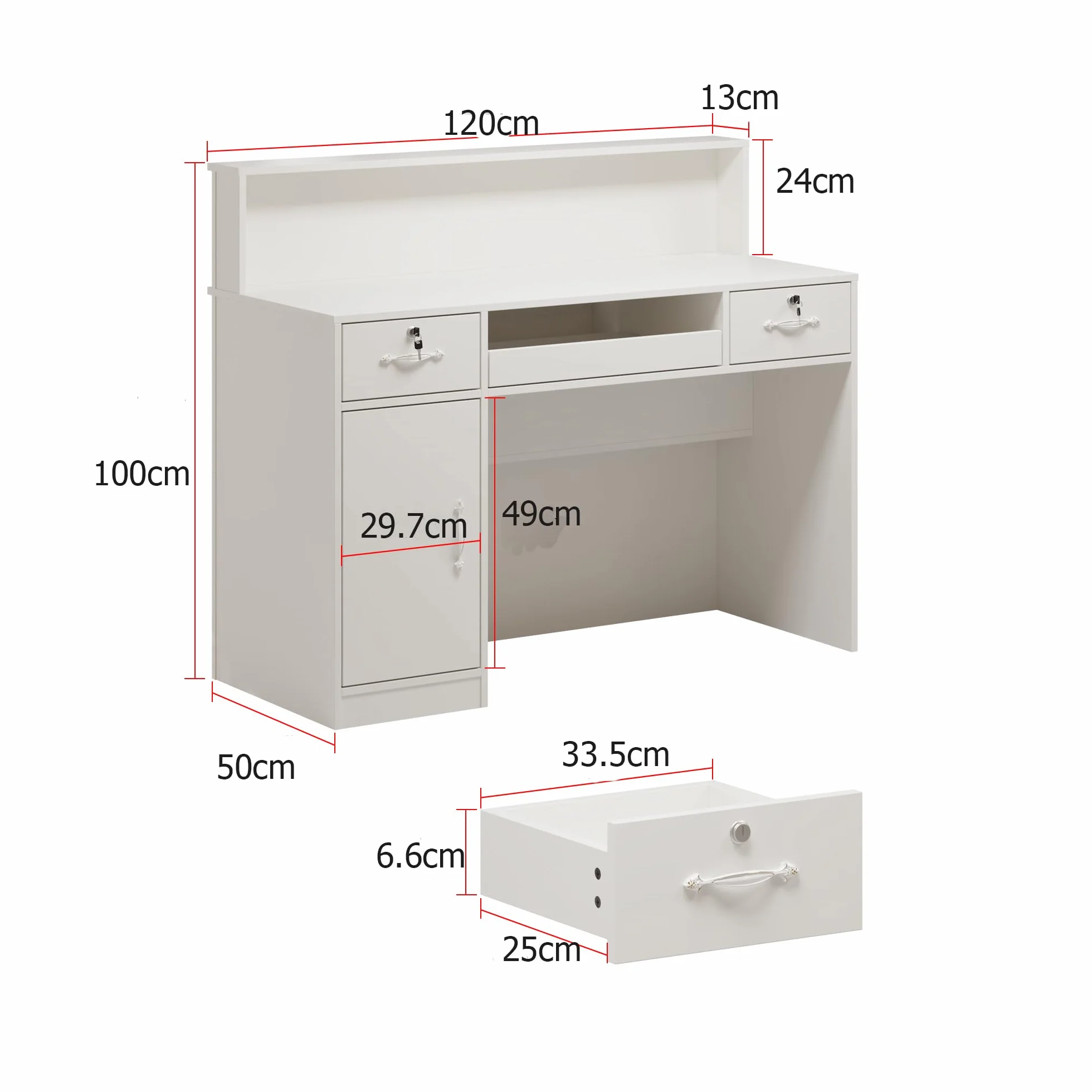 Mueble de recepción Blanco MDF 100cm x 120cm x 50cm con cajón para teclado