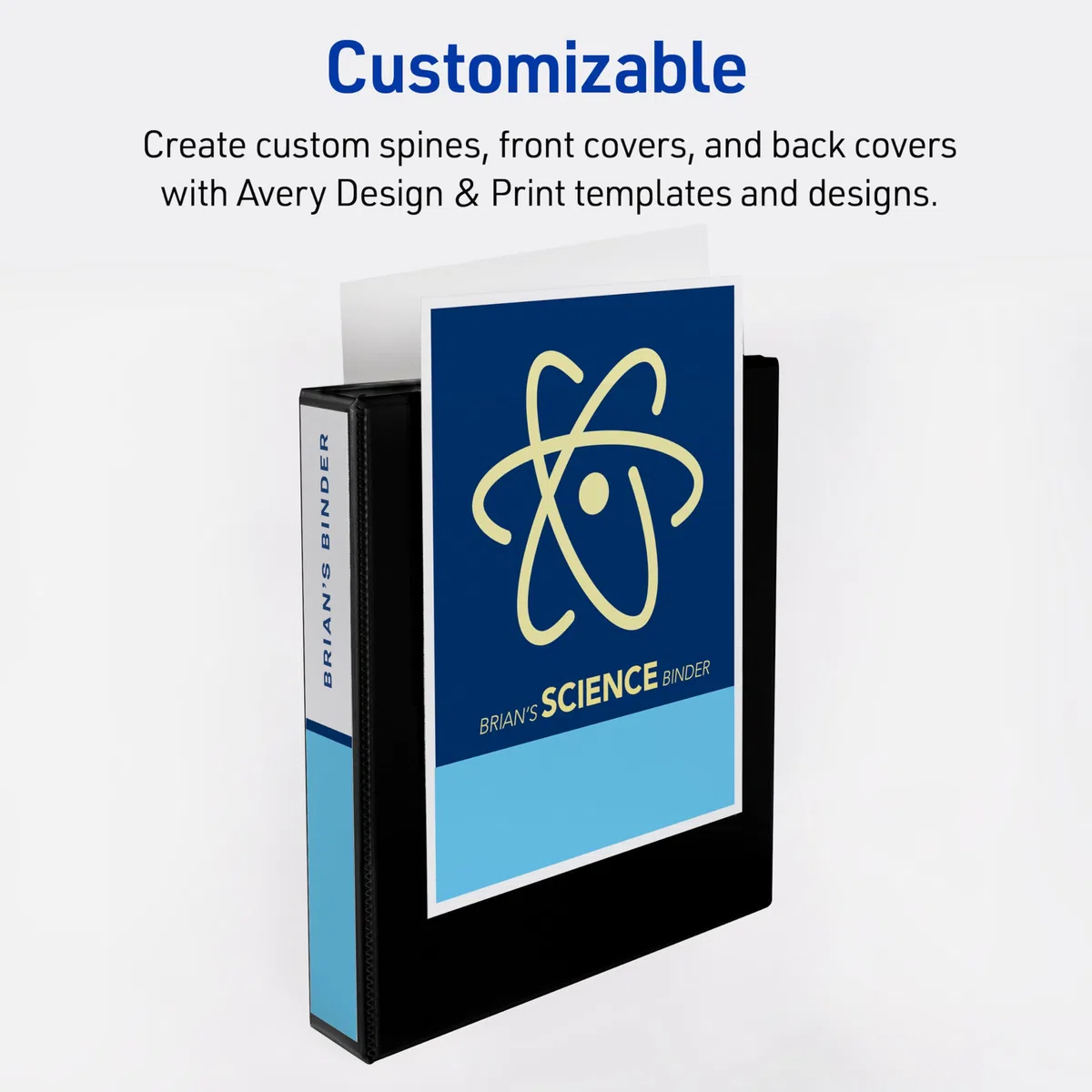 Avery Durable View - Carpetas de 3 anillos, anillos inclinados de 1.5 pulgadas, capacidad de 375 hojas, DuraHinge, lomo de 2.1 pulgadas de ancho, cubiertas transparentes personalizables y lomo,