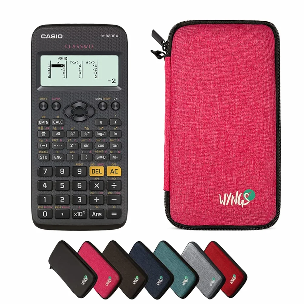 Casio fx-82DE X ClassWiz con Funda Protectora WYNGS Rosa - Calculadora Científica - Paquete Básico (Alemán)