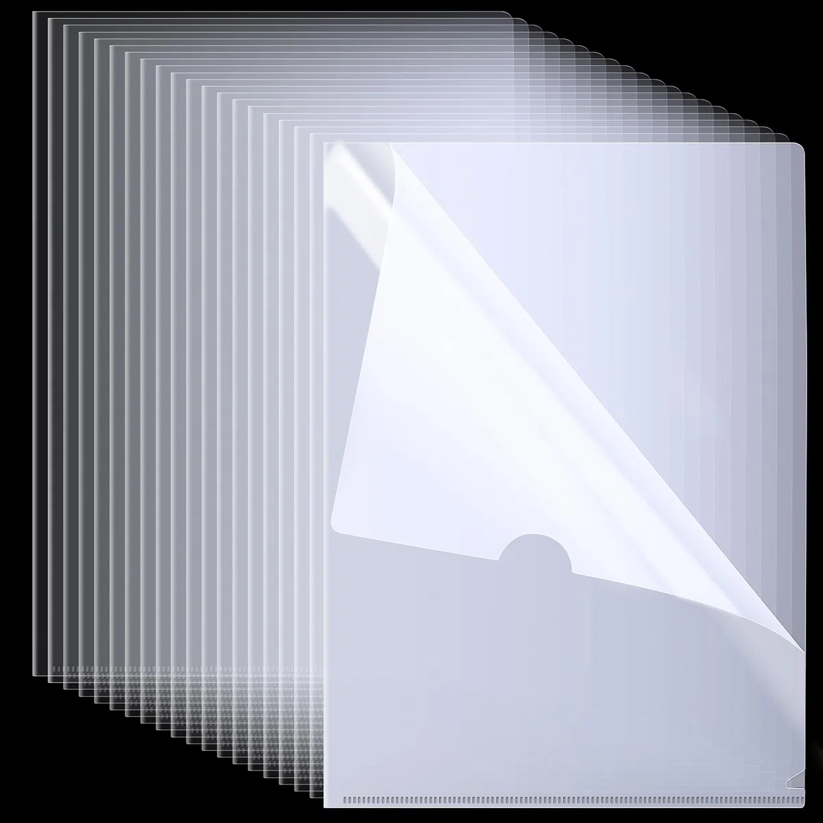 Paquete de 50 carpetas transparentes para documentos, carpetas de plástico transparentes tipo L, fundas de plástico para papel tamaño carta A4, ideal para suministros escolares y de oficina