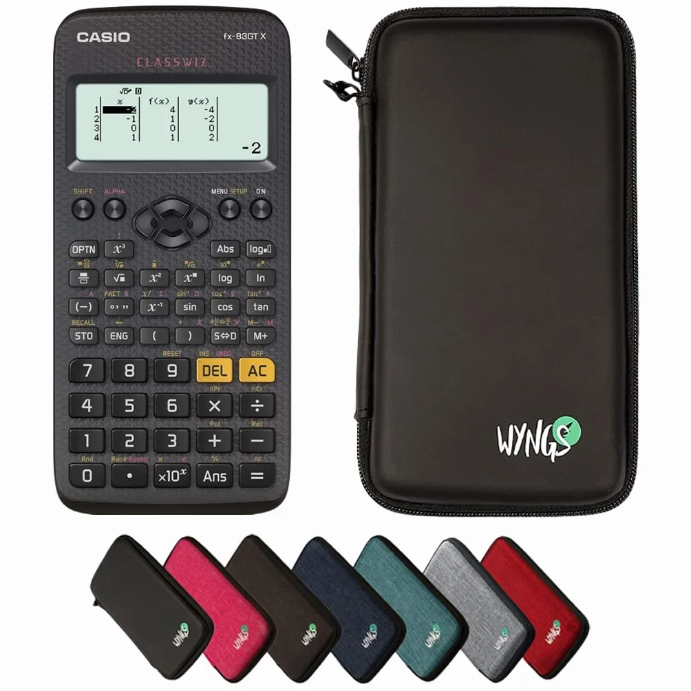 Casio fx-83GT X Negro con Funda Protectora WYNGS Negro - Calculadora Científica - Paquete Básico (Inglés)
