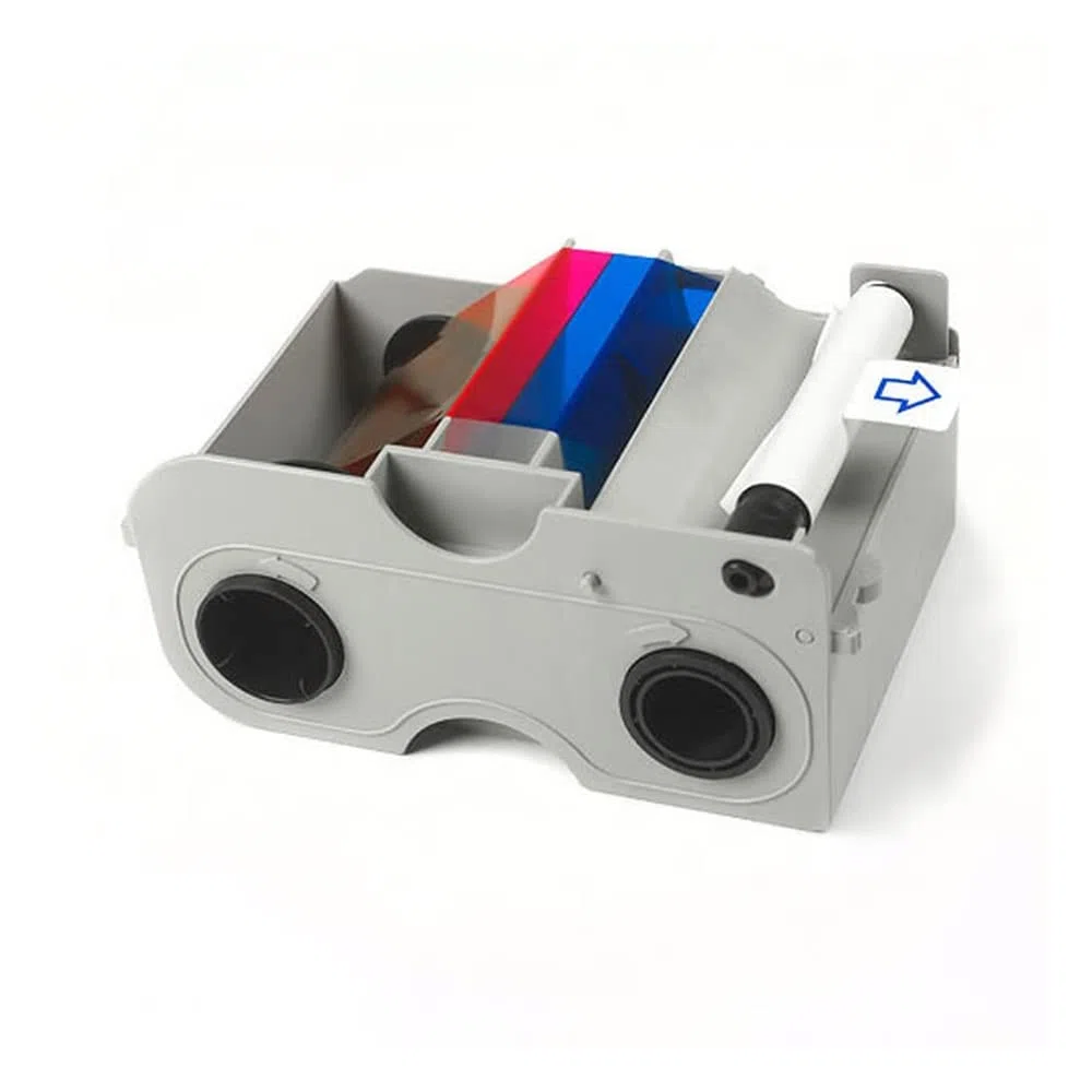 2ID - Cartucho de cinta Fargo DTC1250 YMCKO con rodillo de limpieza | Cinta original Fargo 45000 | Imprime imágenes, texto y códigos de barras a todo color vibrantes y duraderos en tarjetas de