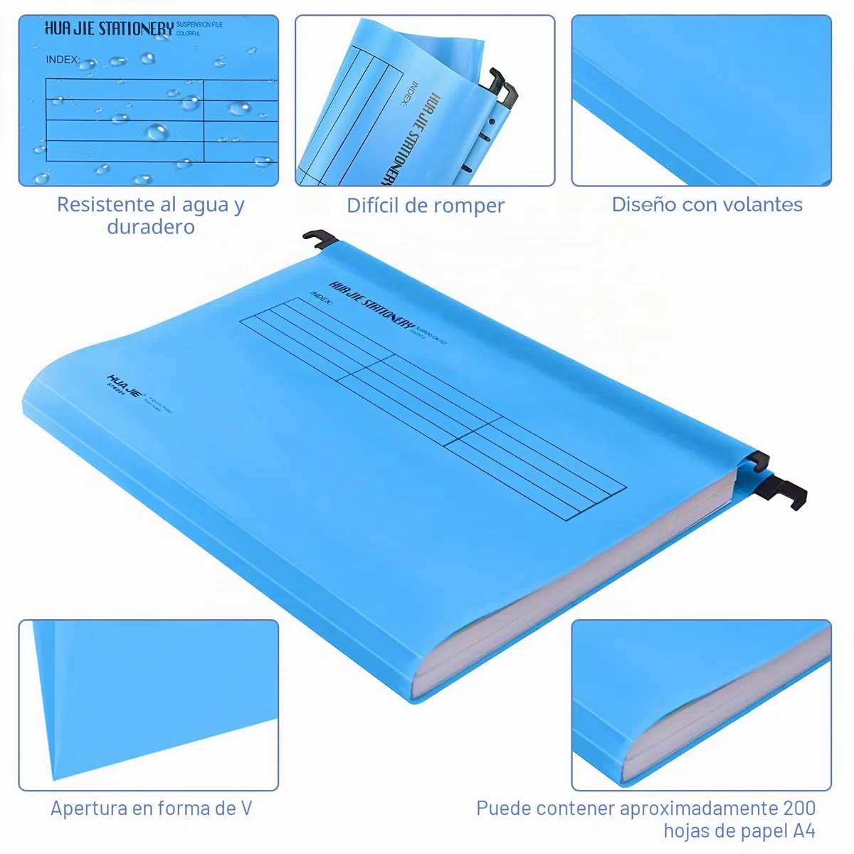 Archivos colgantes A4, 25 carpetas colgantes de polipropileno con pestañas, insertos de tarjetas y bolígrafo borrable, trabajo, oficina (5 colores)