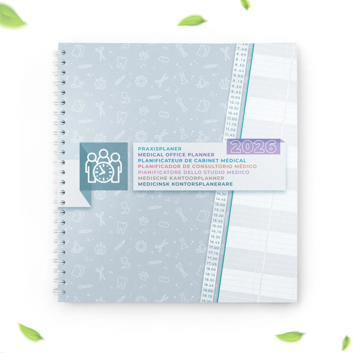 1 agenda del consultorio 2026 Libro de agenda médica con intervalos de 15 minutos, 2 columnas por día calendario médico extra grande para libro de citas formato 33x30 cm.