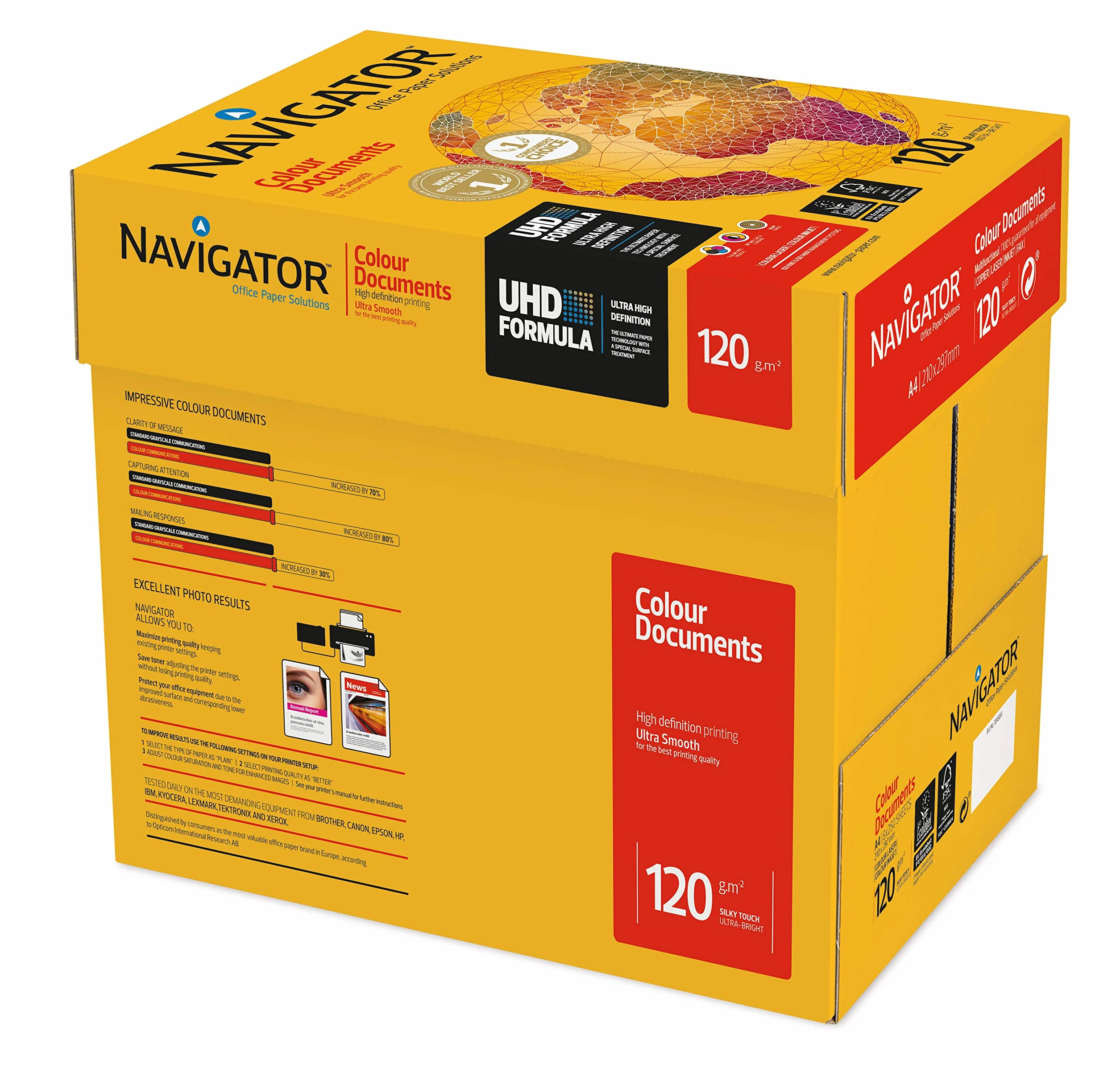 NAVIGATOR Colour Documents - Caja con folios de papel multifunción, 8 paquetes de 250, 120 g/m²