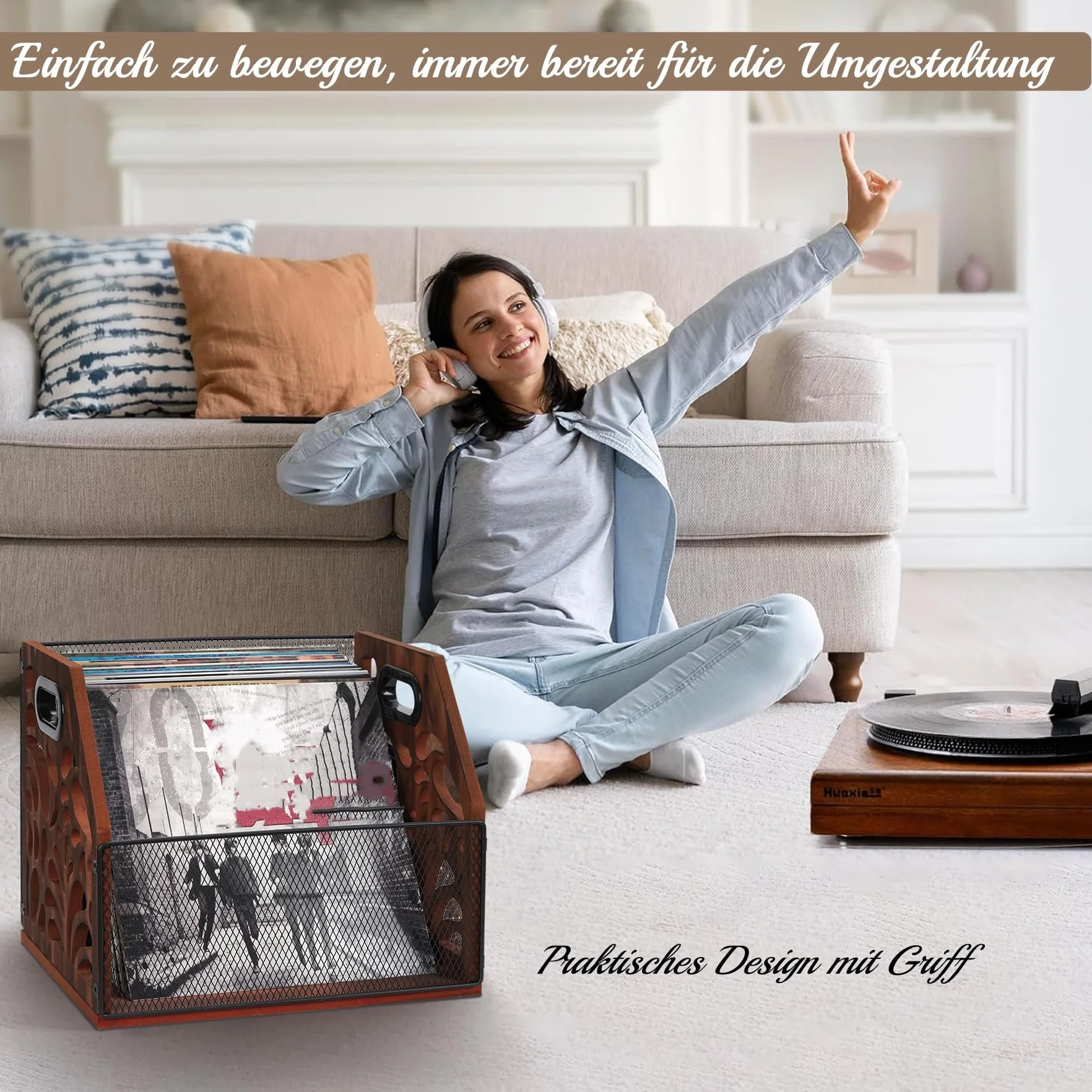 Soporte para discos de vinilo, estilo vintage, de madera, soporte para discos de vinilo para 70 LP, también para álbumes, revistas, libros, archivos, periódicos