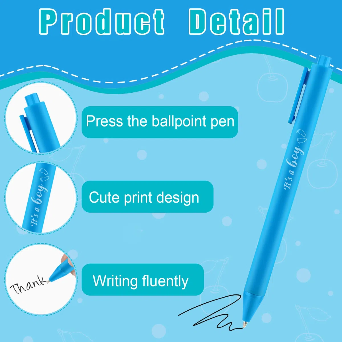60 bolígrafos azules para baby shower, bolígrafos retráctiles con tinta negra para fiestas de niños, baby shower, invitados, profesores, estudiantes, oficina, escuela, escritura, diario, suministros