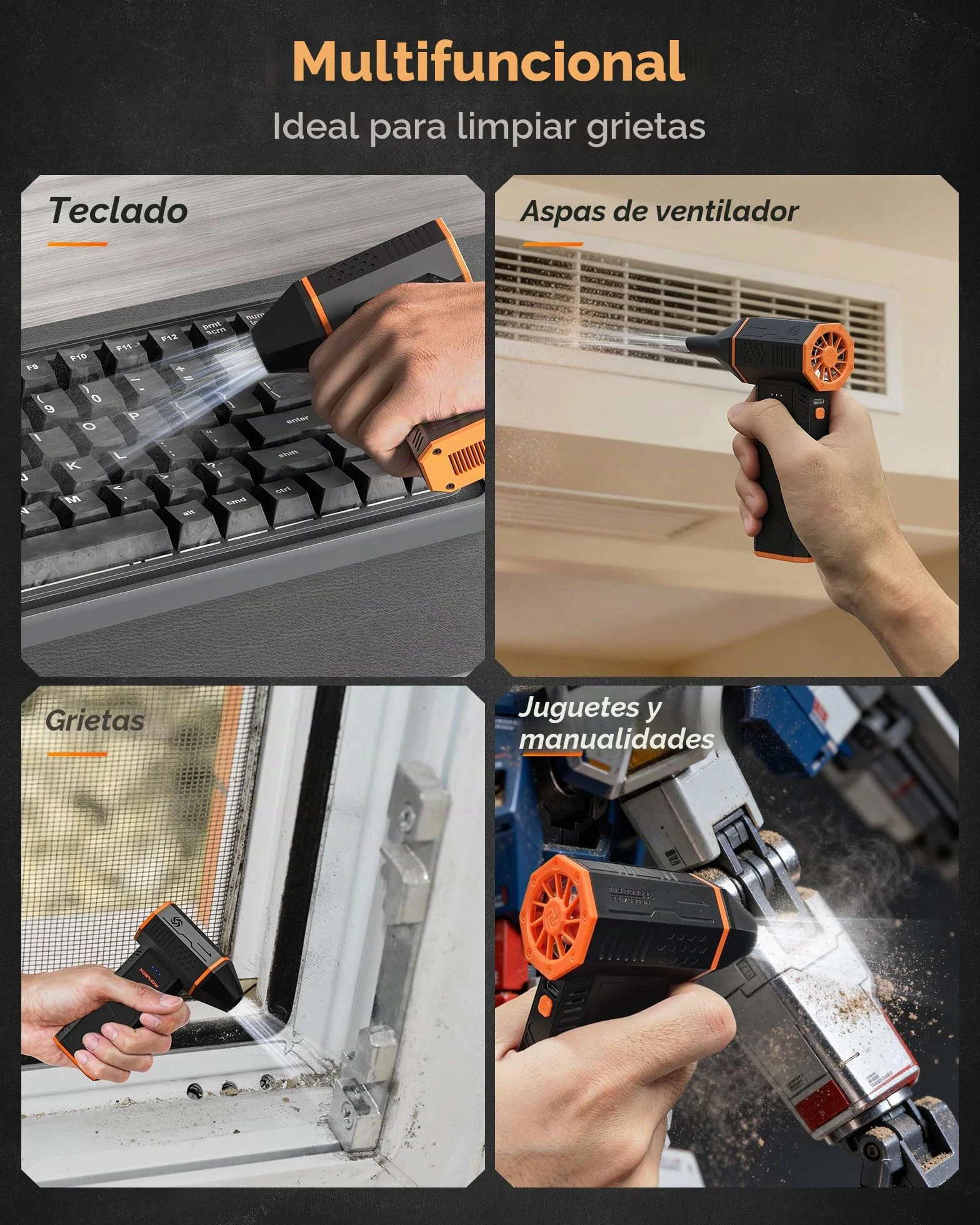 WOLFBOX Soplador de aire eléctrico inalámbrico 110000 rpm mini ajustable 3 engranajes carga rápida
