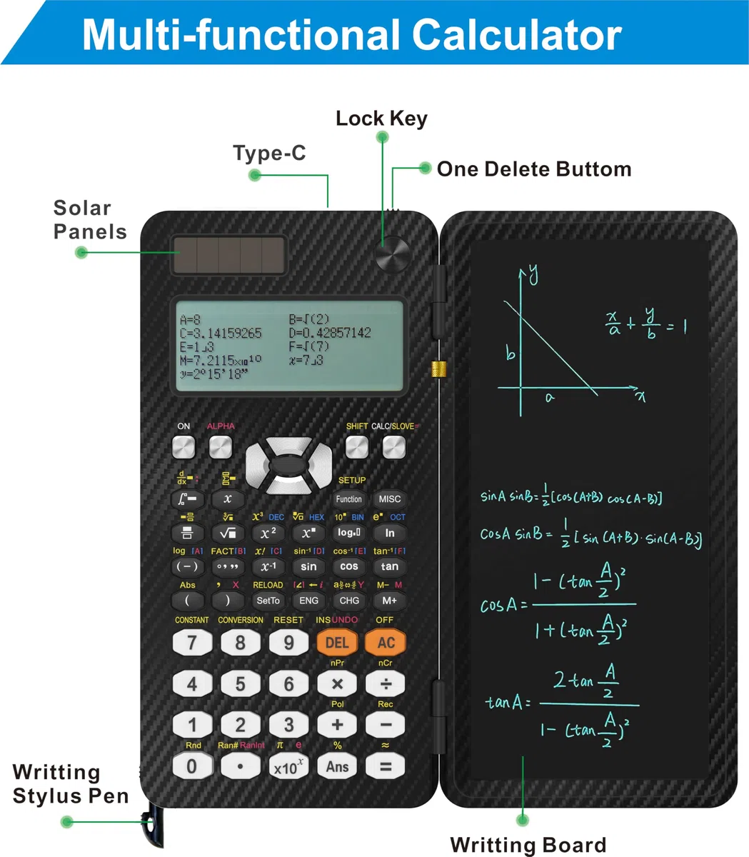 iPepul Calculadoras científicas, calculadora Solar Recargable Tipo C con 552 Funciones y Bloc de Notas, Suministros Escolares para Estudiantes de Secundaria y universitarios, 991EX (Negro)