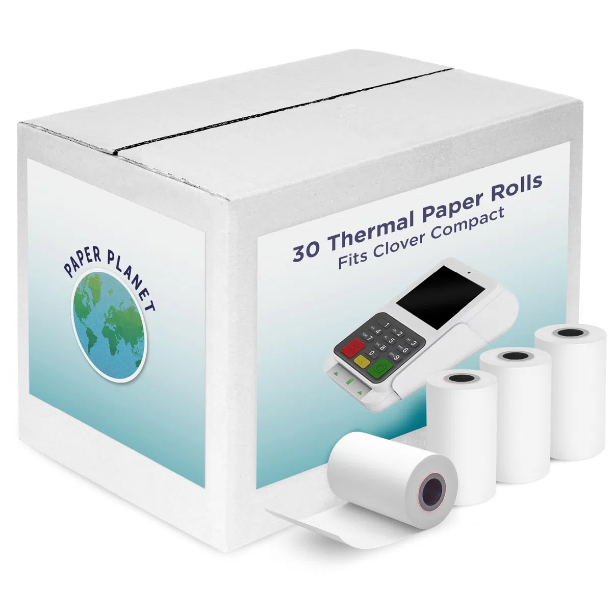 Paper Planet - Papel térmico para impresora compacta de recibos de Clover | Papel de recibos para máquina de tarjetas de crédito para terminal de pago compacta Clover | 30 rollos