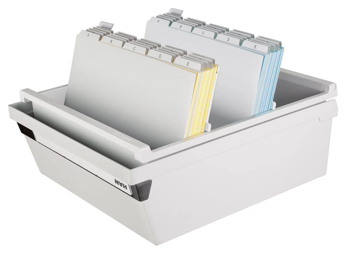 Han 954-11 - Caja para archivar fichas (capacidad para 1300 fichas DIN A4 horizontales, 320 x 250 x 360 mm), color gris