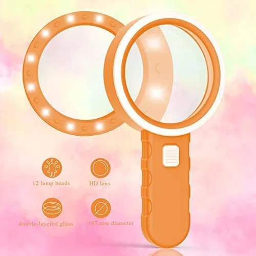 Lupas con luz, Lupa Grande de Mano 30X, Lupa iluminada para Lectura, degeneración Macular, Personas Mayores, Regalos para Personas Mayores,Silver