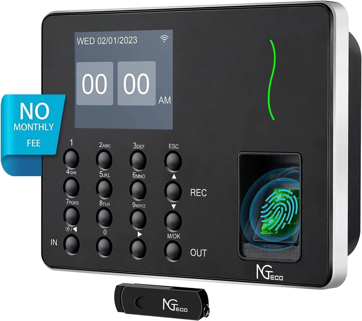 NGTeco Reloj de fichar, Control horario empleados, Máquina de Asistencia Biométrica de Huellas Dactilares WiFi en Lengua española, aplicación para iOS y Android (0 Tarifa Mensual)
