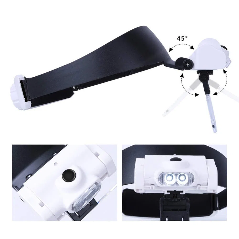 Lupa, visera manos libres para la cabeza de 1,0 x a 3,5 x dobladillo con 5 lentes desmontables montados en la cabeza, 2 lupas con iluminación LED para lectura, lupa de joyería, reloj y electrónica