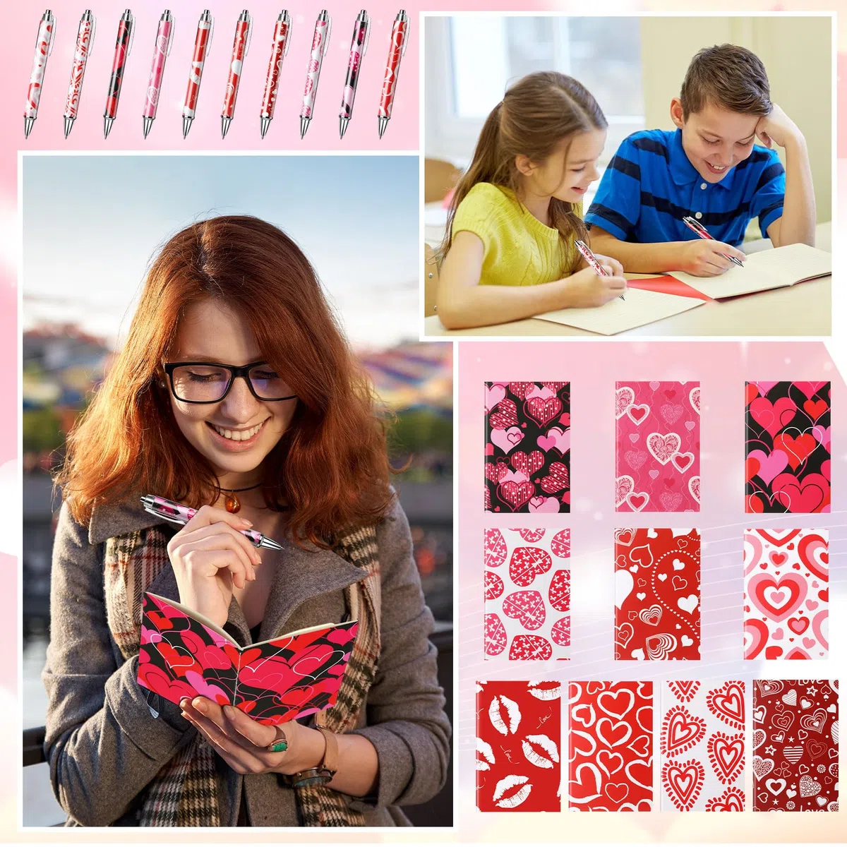 Skyygemm 120 piezas de regalos temáticos para el día de San Valentín incluyen 60 cuadernos coloridos de 4.92 x 3.15 pulgadas, diarios pequeños, blocs de notas a granel, 60 bolígrafos de tinta negra