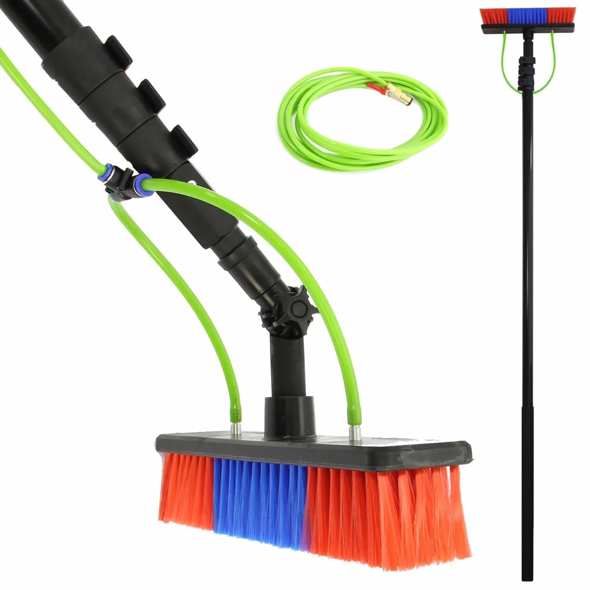 Pértiga Telescópica Limpieza Cristales Longitud Extensible 2.15-7.35m Kit Herramienta Limpieza Ventanas Coches Manguera Limpiacristales Profesional Comercial Riego Alta Presión con Accesorios Gratis