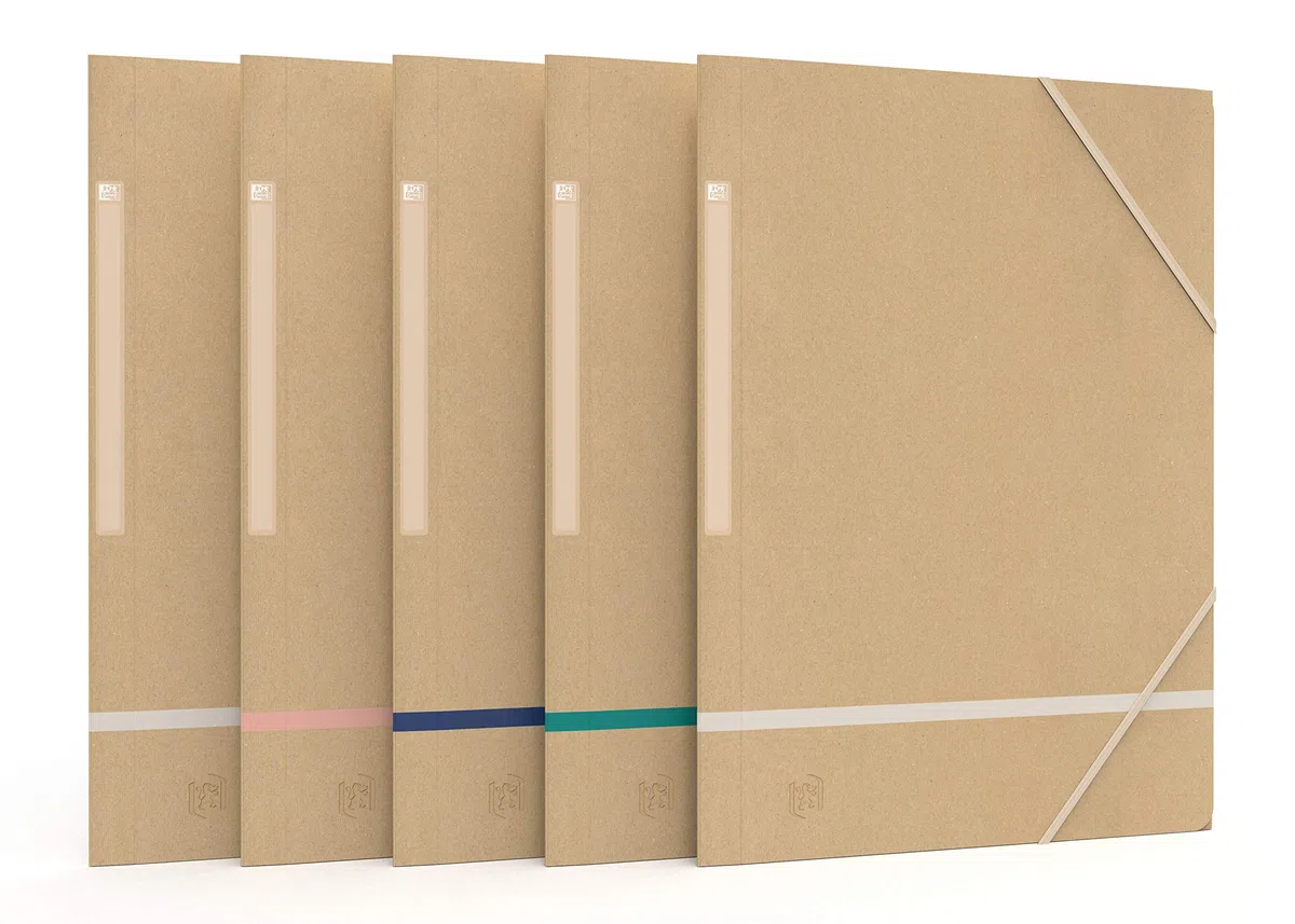 OXFORD Touareg 5 bolsas de cartón 3 solapas elásticas A4 - Funda para tarjetas recicladas, color beige y adhesivos surtidos
