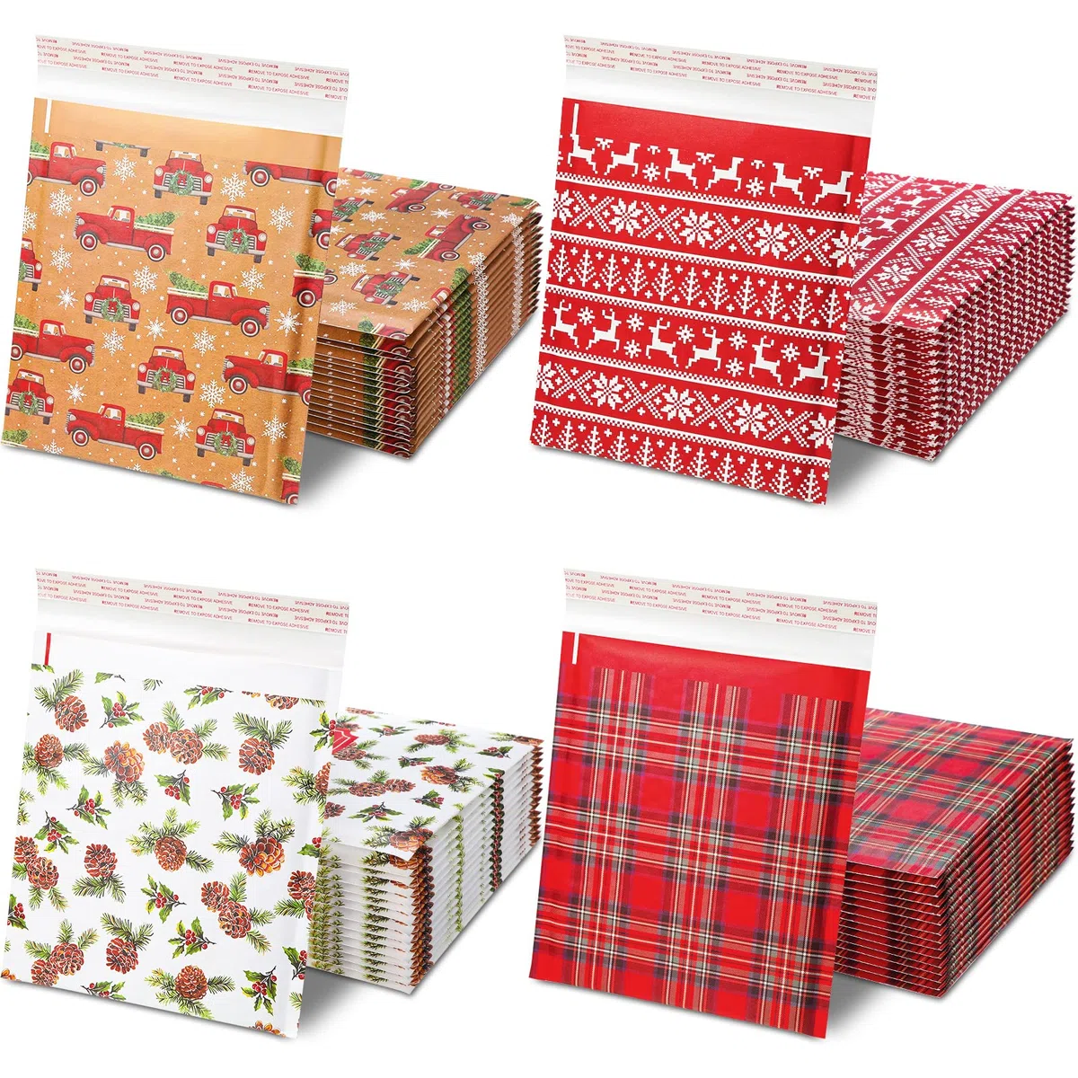 60 sobres de burbujas de Navidad de 8.3 x 9.3 pulgadas, sobres acolchados de Navidad, bolsas de envío autoadhesivas, sobres de correo de vacaciones, impermeables y a prueba de desgarros, bolsas