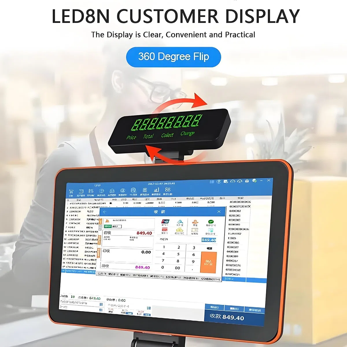 Terminal de punto de venta electrónico con caja registradora, pantalla táctil LED de 15,6", teclado de 101 teclas, escáner portátil, impresora térmica de 58 mm y cajón de efectivo Blue-SingleScreen