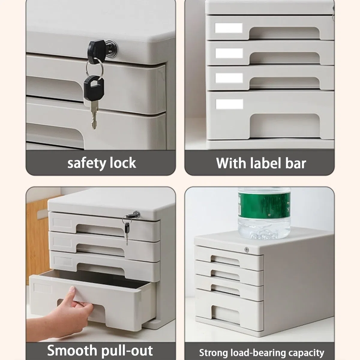 Organizador Escritorio Archivador De Documentos A4 De 4/5 Capas, Organizador De Escritorio Con Cerradura Y Cajones, Para Oficina Y Hogar, Soporte Seguro Para Papel Y Papelería(Grigio,4-layers)
