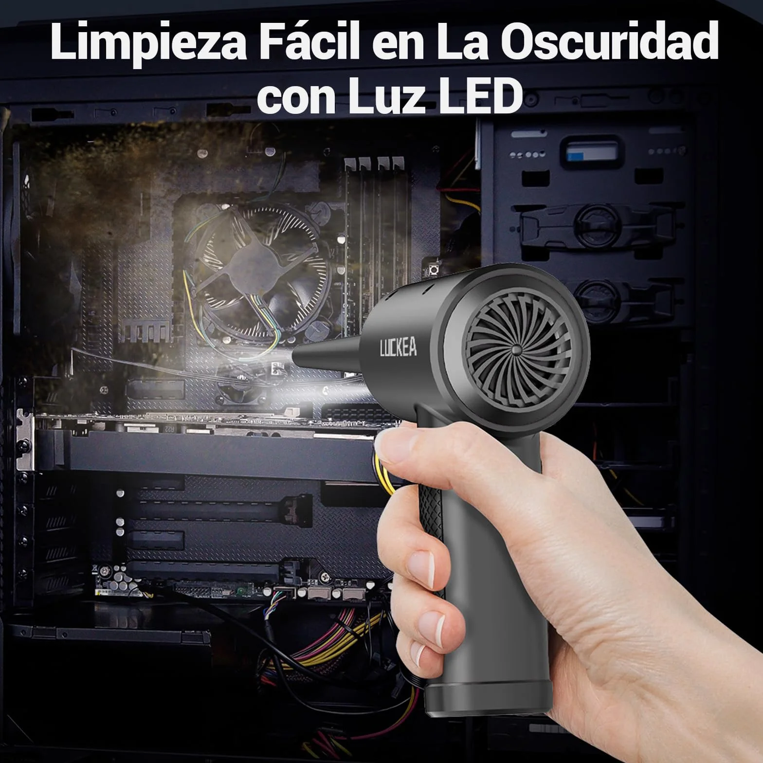 Aire Comprimido Limpieza PC Air Duster - 3 Velocidades Soplador de Aire Potente con Luz LED, 6000mAh, Soplador de Polvo para Teclado Coche Oficina, Alternativa Aire Comprimido o Compressed Air