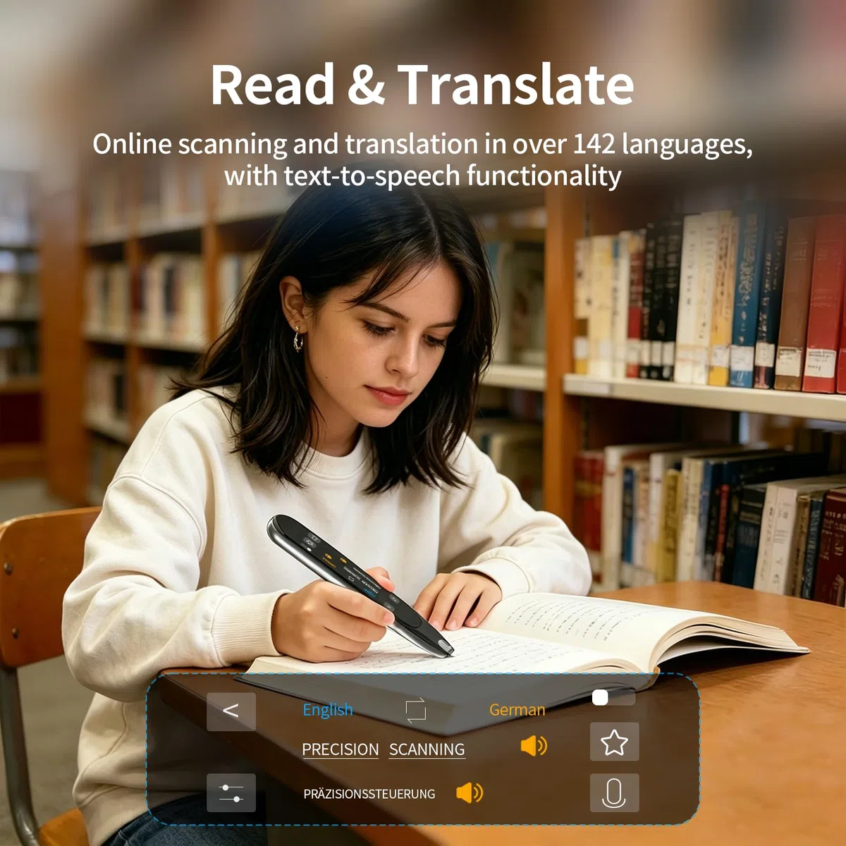 Bolígrafo de traducción de escaneo y bolígrafo de lectura, herramienta de asistencia profesional para dislexia, dificultades de aprendizaje y estudiantes de idiomas, dispositivo traductor de idiomas