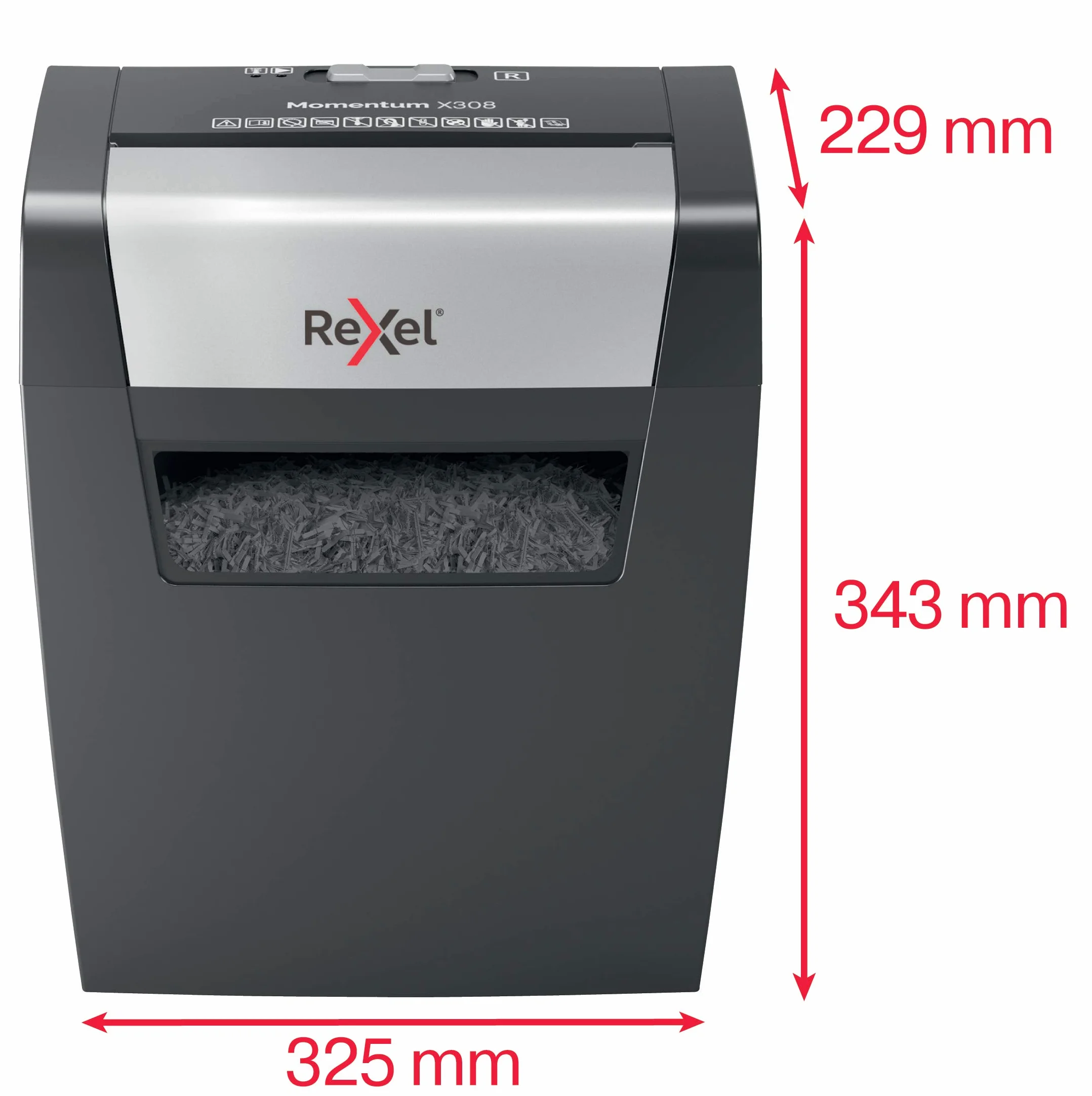 Rexel 2104570EU - Destructora Personal/Home Office Momentum X308, Destruye hasta 8 Hojas, Papelera de 15L, Corte en Confeti, Seguridad P3, Ideal para Casa/Negocios, Destruye Papel, Grapas y Clips