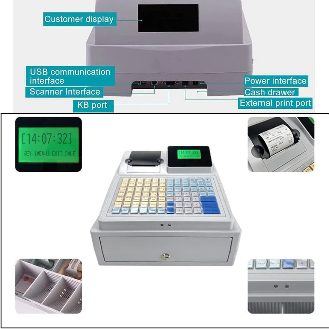 Cash Registro electrónica hasta la Pantalla LED Digital: Ideal para restaurantes de pequeñas Empresas, supermercado, minorista - 81 Keys POS Sistema