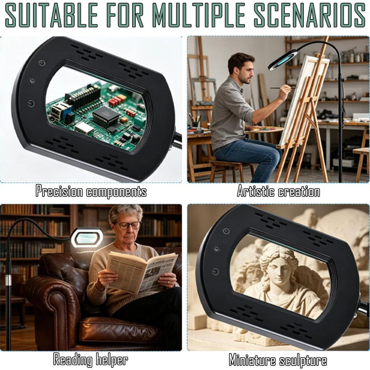 Lupa de Pie LED 3 en 1 con Cuello Cisne Flexible, Lupa de Gran Aumento con Luz Regulable en Color e Intensidad, Lámpara Lupa para Lectura de Ancianos