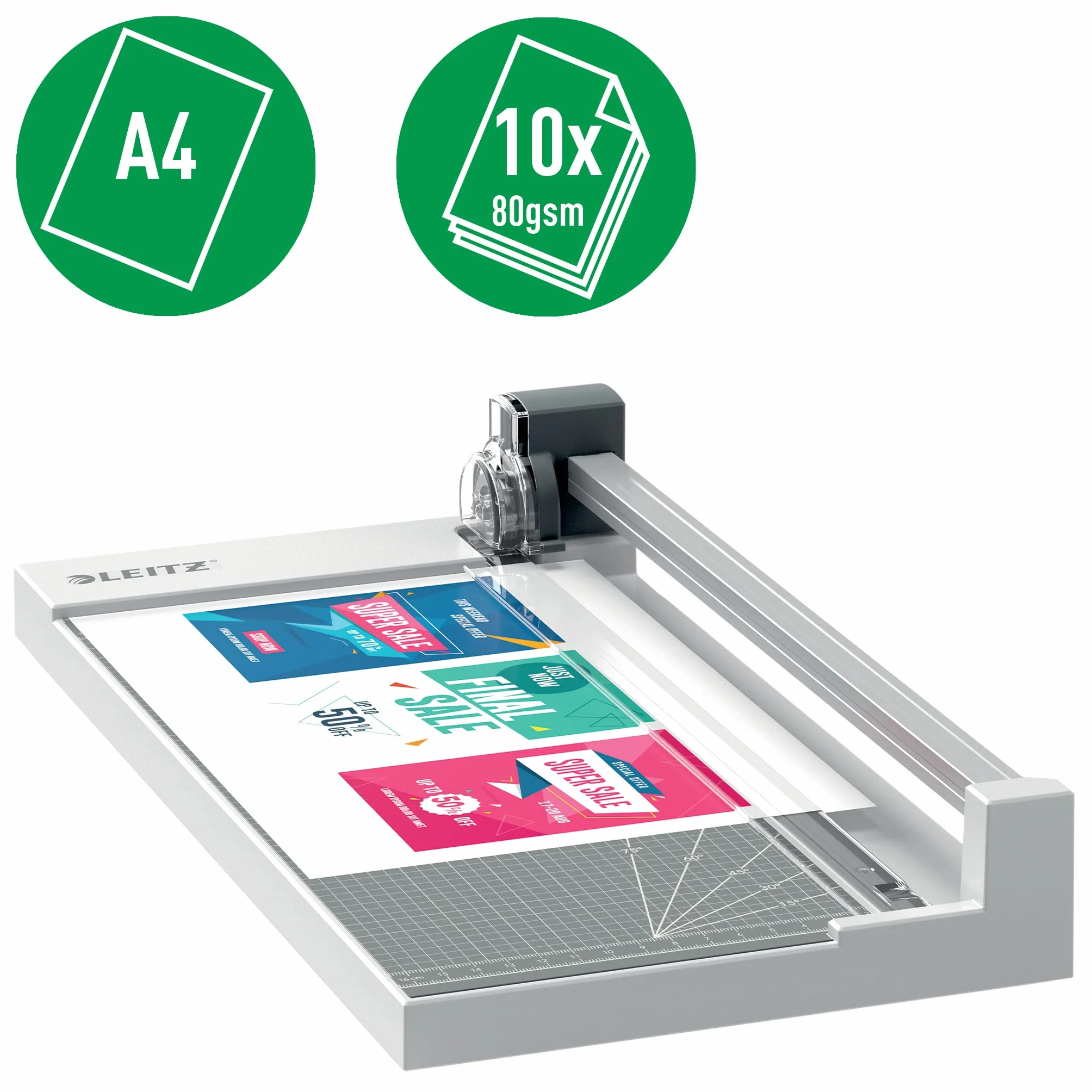Leitz Precisión Cortadora de Papel A4 para Trabajar en Casa, Corta hasta 10 Hojas, Longitud de Corte 305mm , Cuchilla Integrada con Bypass y Guía de Corte, 90260000