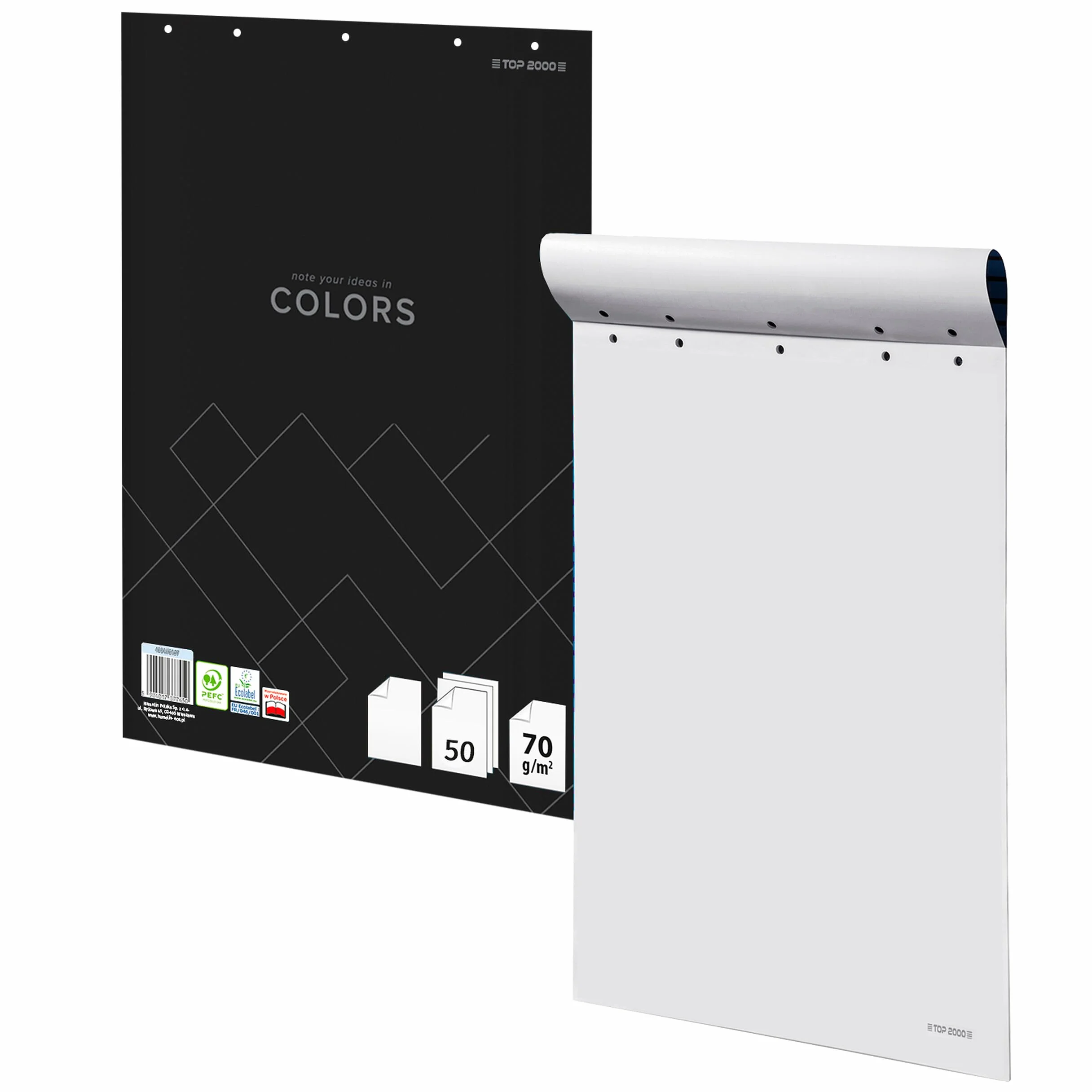 Top-2000 Bloc de papel para rotafolio, 64 x 90 cm, en blanco, 50 hojas por bloc, 70 g/m², 1 unidad, color blanco