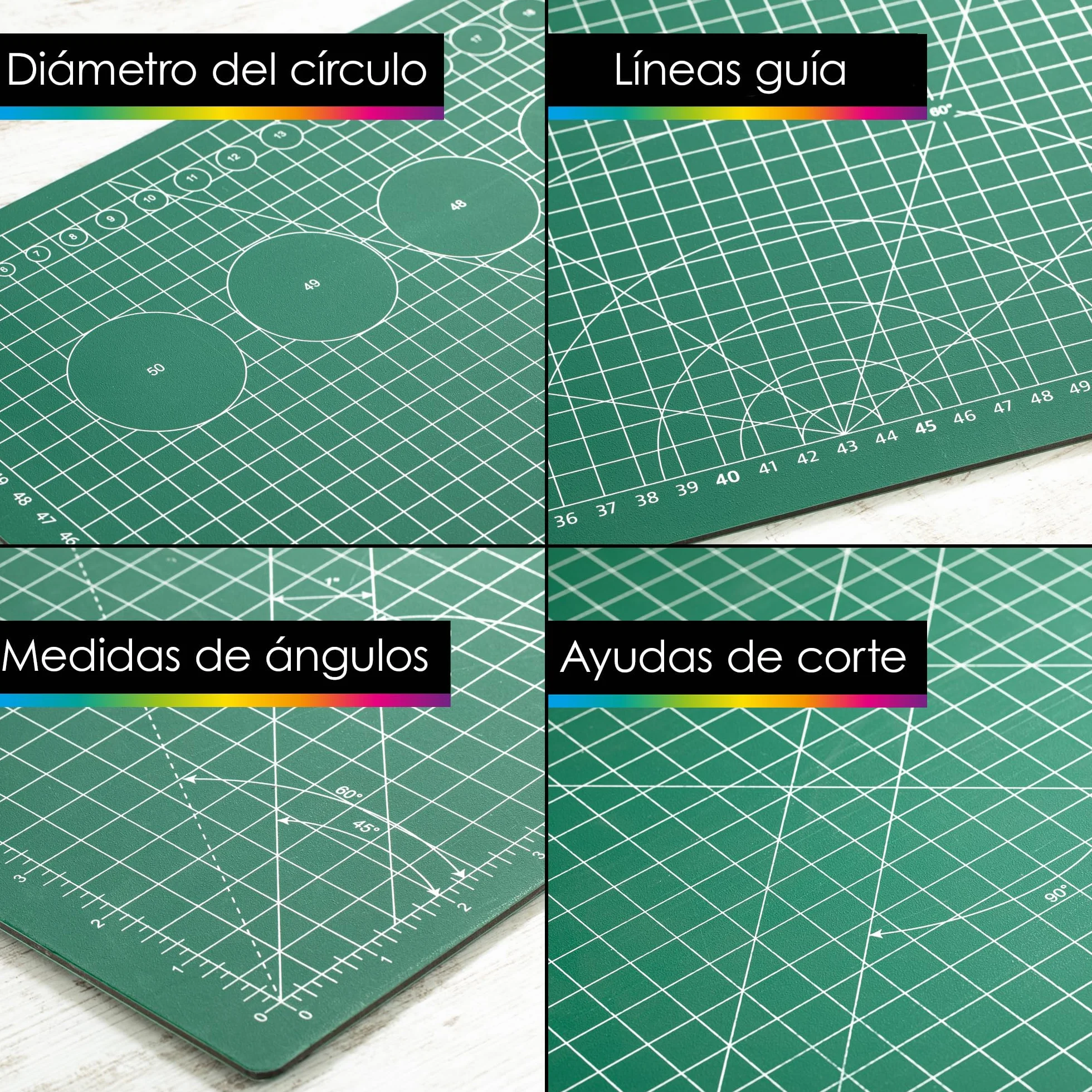 OfficeTree Base de Corte A1 Verde - Tabla de Corte Patchwork 90x60 cm - Alfombrilla de Corte A1 - para Patchwork Costura y Manualidades