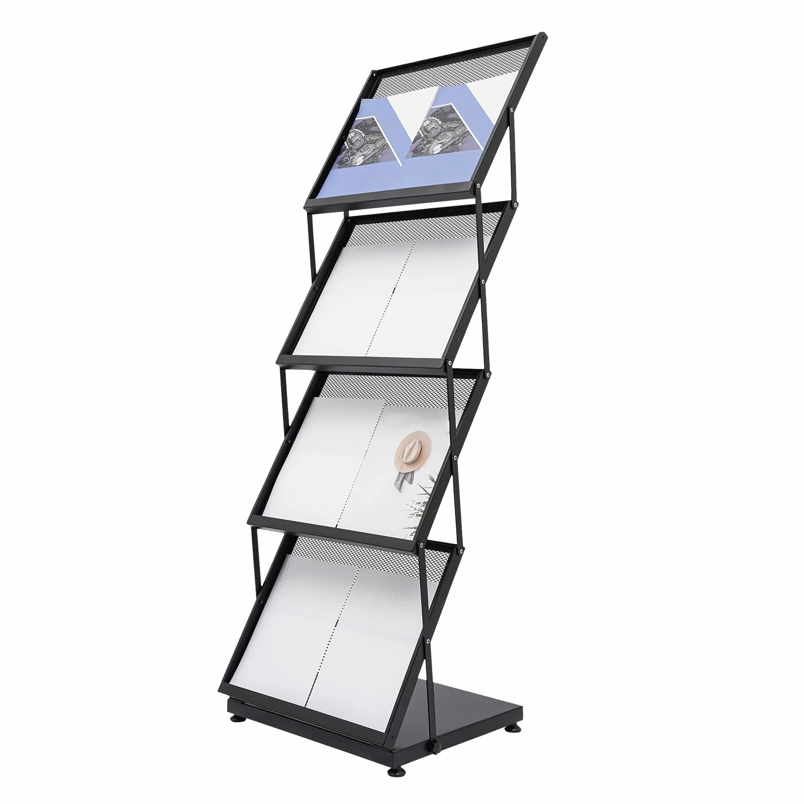 Expositor de Revistas Soporte Para Portafolletos Plegable de 4 Niveles, A3, Soporte Para Folletos de Suelo, Formato Vertical, Plegable, Para Casa, Oficina, Expositor