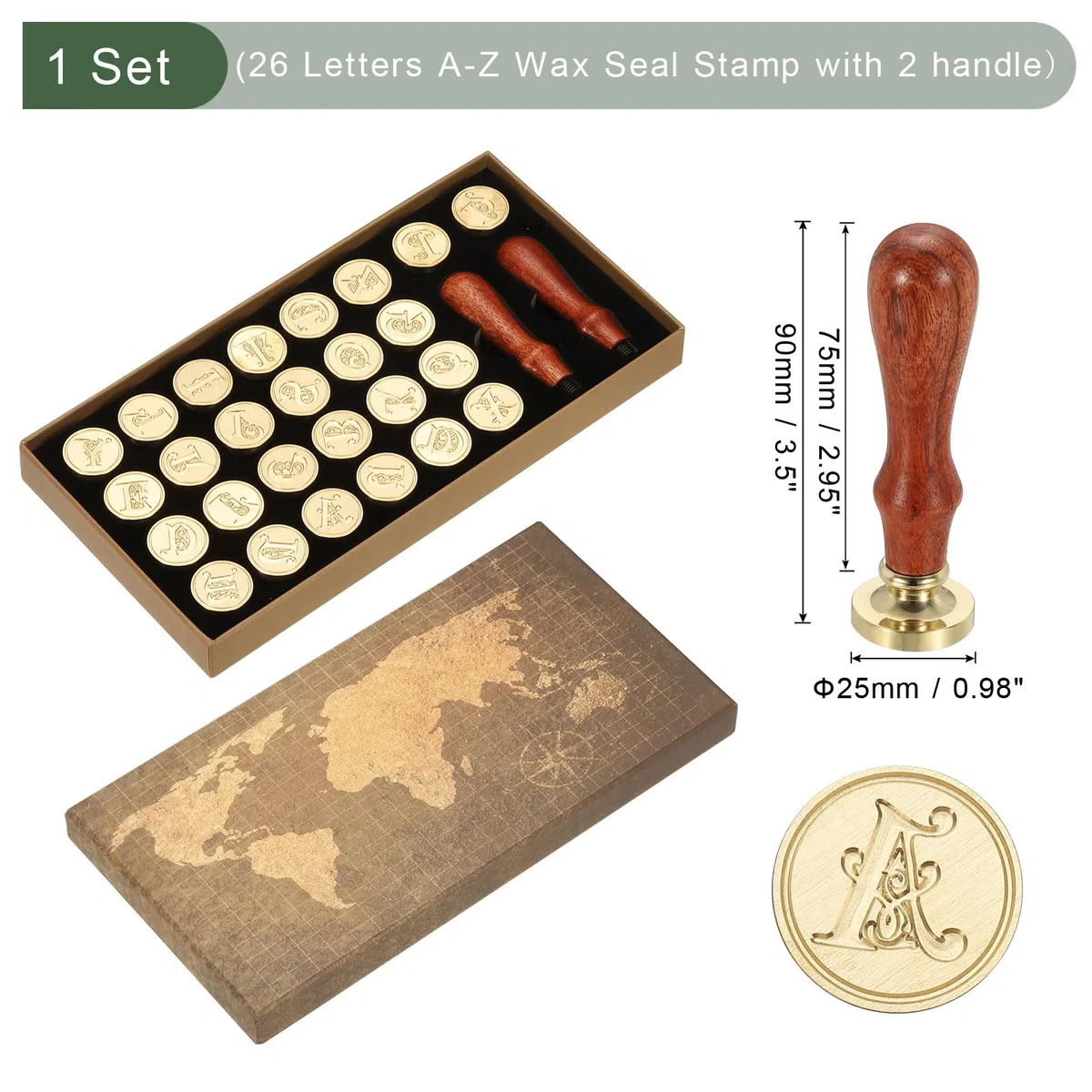 PATIKIL Kit De Sellos De Cera De Alfabeto Con 26 Letras A-Z, Sello Vintage Con 2 Mangos De Madera Y Caja De Regalo Para Invitaciones De Boda, Fiestas, Sobres Y Tarjetas, Estilo 7
