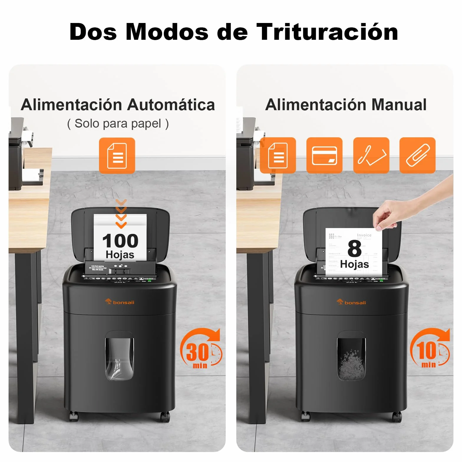 Bonsaii Destructora de Papel con Corte Micro-Particular P4, alimentación automática hasta 100 Hojas, antiatasco, 30 min Continuo, depósito de 16L – para Oficina y hogar, C231-D