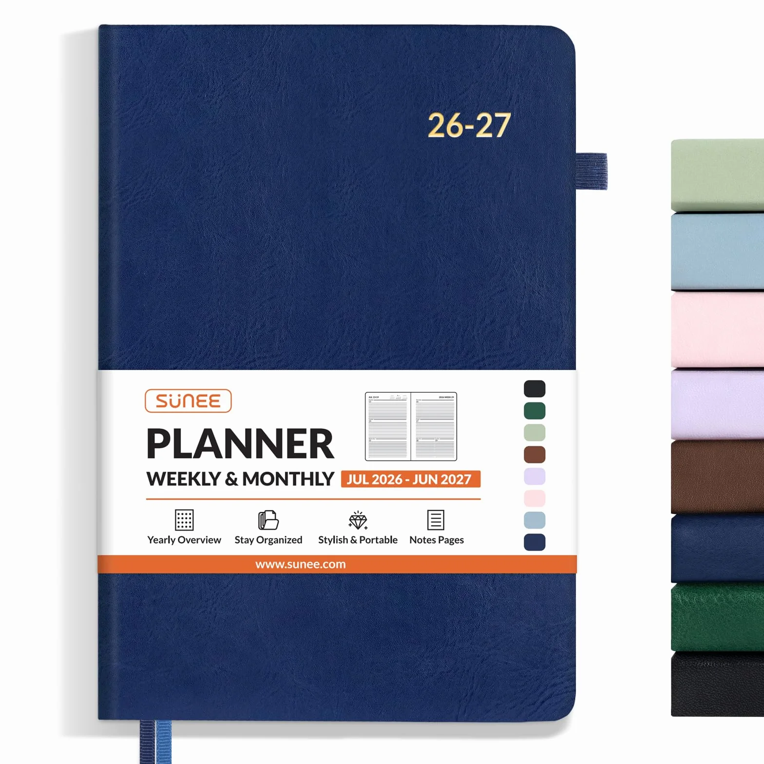 SUNEE Agenda semanal y mensual 2026-2027 de tapa dura de 5.5 x 8.3 pulgadas, 12 meses (julio de 2026 a junio de 2027), calendario de año académico pequeño, bolsillo, notas, papel de 100 g/m², azul