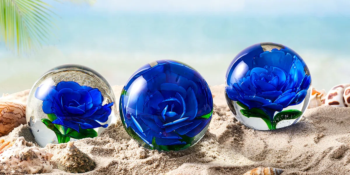 EUSTUMA Figura de pisapapeles de flores de vidrio para el escritorio. Déle un regalo de la persona que amas para la decoración del jardín. (Azul)