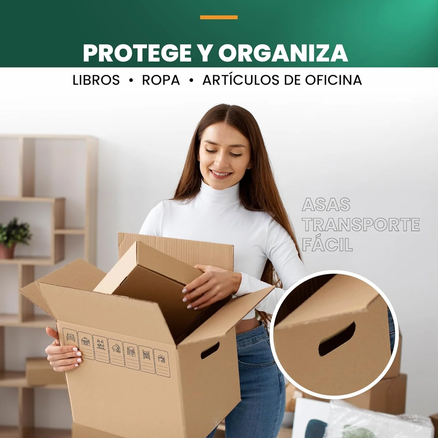 GROWMANIA Pack 20 Cajas de Cartón 50 x 30 x 30 | Cajas Ultra Resistentes para Mudanza y Almacenaje con Iconos Identificativos y Asas Fácil Transporte Marron | Aptas para Envíos