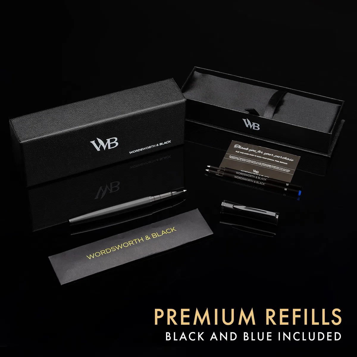 Wordsworth & Black Rollerball Pen - Bolígrafo de Lujo - Acabado en Laca Negra Completa, Recarga de Tinta,Recargable,Regalo para Hombres & Mujeres,Escritura Profesional,Bonitos Bolígrafos Elegantes