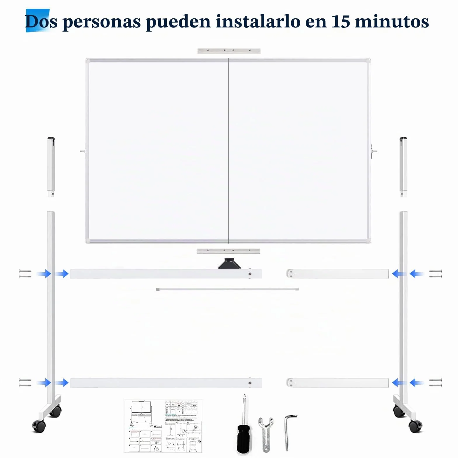 Maxtek Pizarra Blanca con Ruedas 120x90 cm Doble Cara Marco Aluminio Magnética Móvil