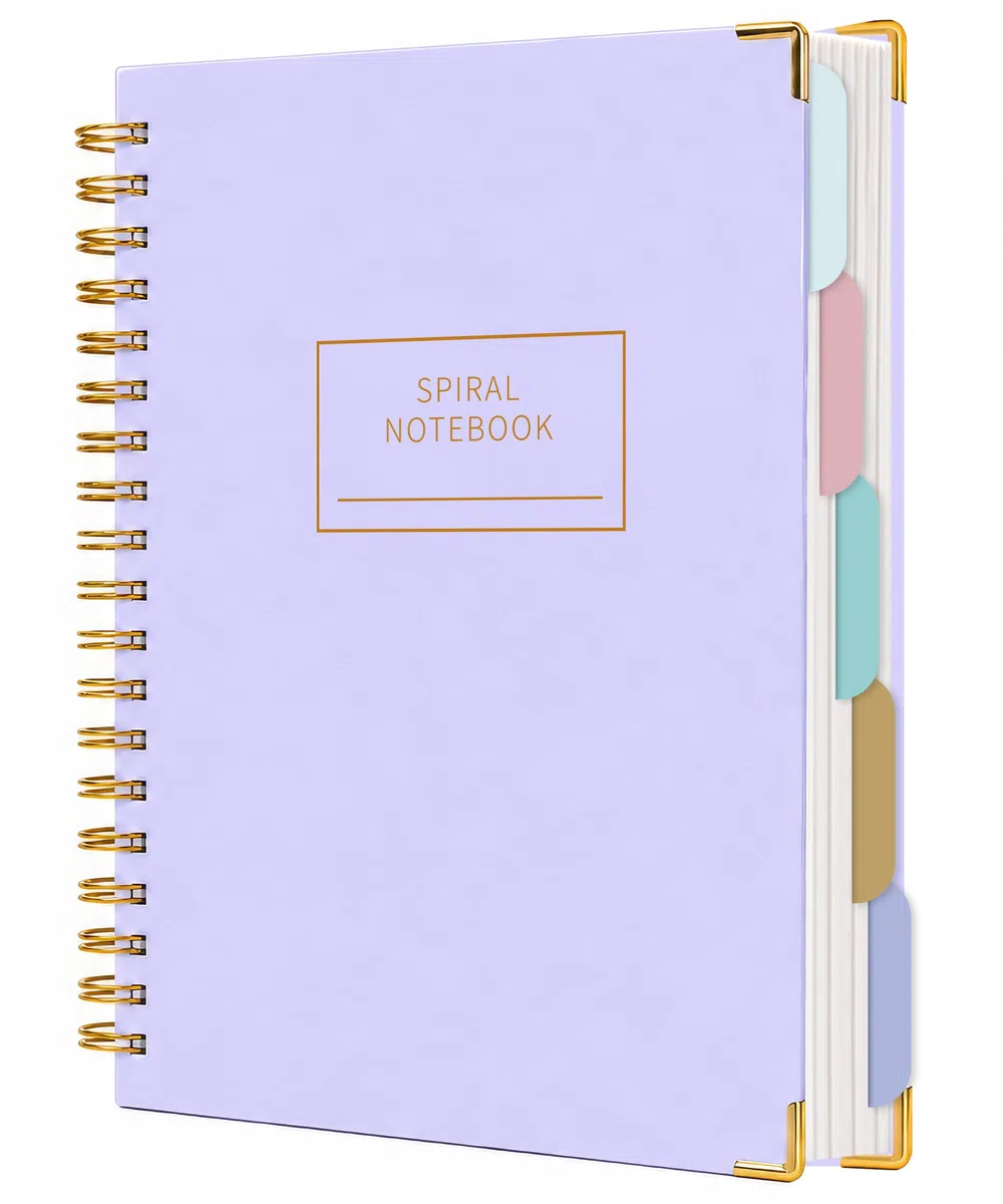 Cuaderno de espiral de tapa dura con pestañas de 7 x 10 pulgadas, diario grande con rayas en espiral para mujeres con divisores, 240 páginas, cuaderno de composición a rayas universitarias, cuaderno